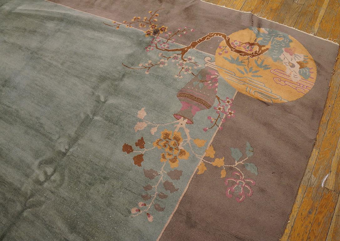 Fine Aqua Background Color with Pretty Bits of Chinese Ornament Antique Art Rug In Good Condition For Sale In New York, NY