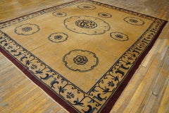 1920s Beige Medallion Floral Antique Chinese Carpet 9'6"x11'2" Knotted Wool Rug