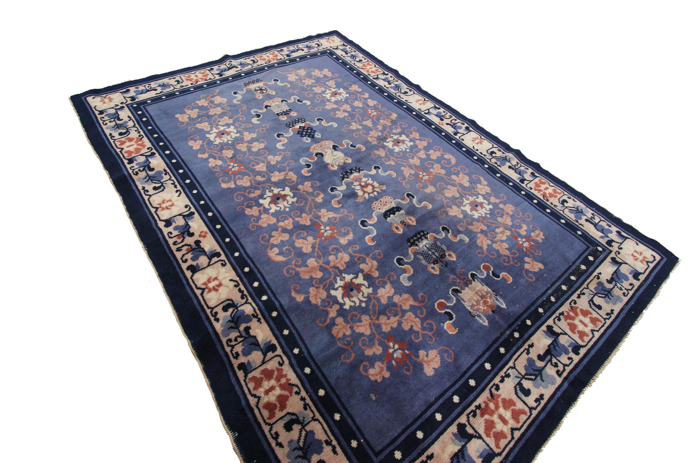 Antique Chinese Rug Antique Ningshia Rug Art Deco Rug Peking Chinese 1900 In Good Condition For Sale In New York, NY