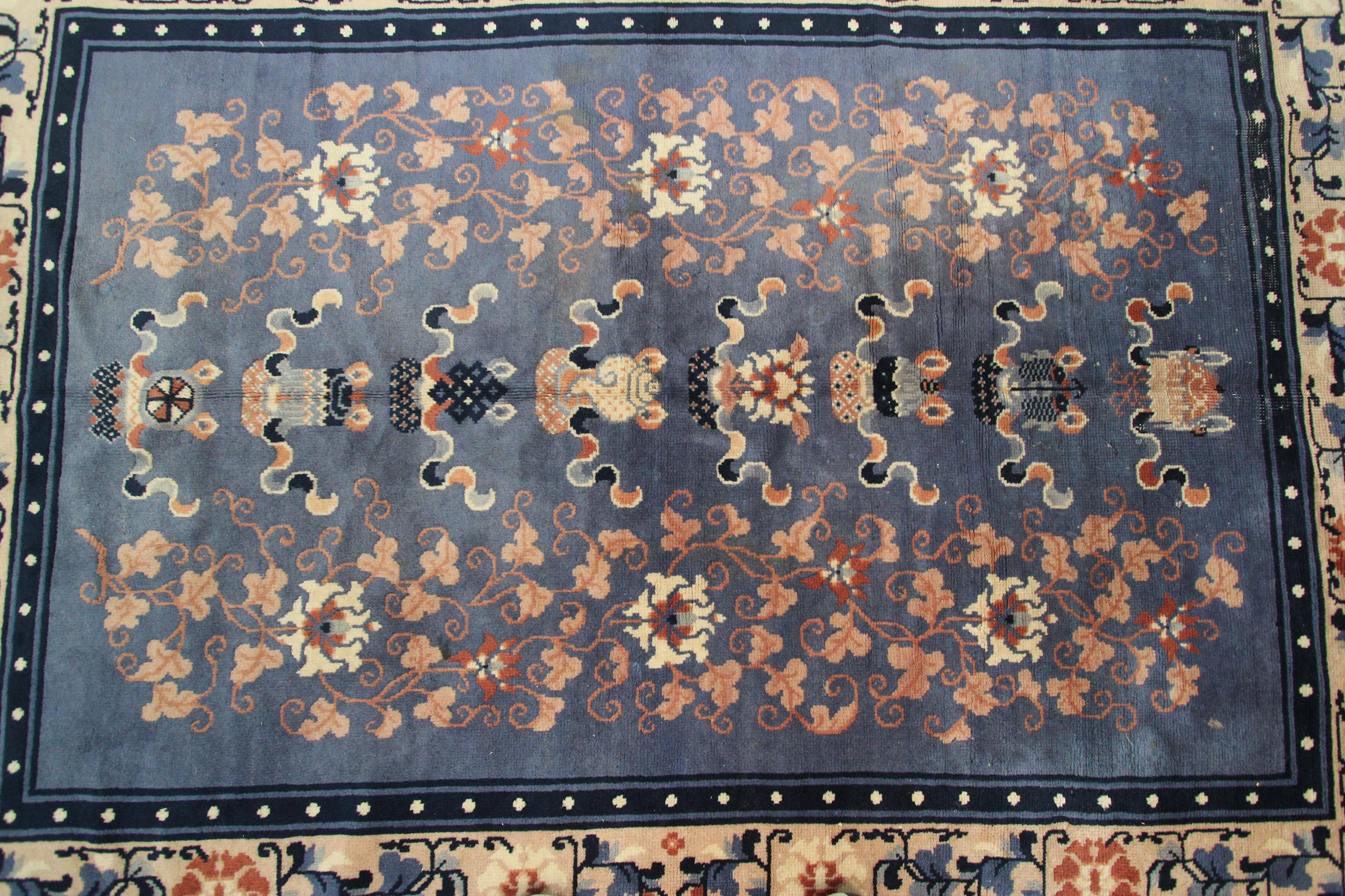 Early 20th Century Antique Chinese Rug Antique Ningshia Rug Art Deco Rug Peking Chinese 1900 4x6 For Sale