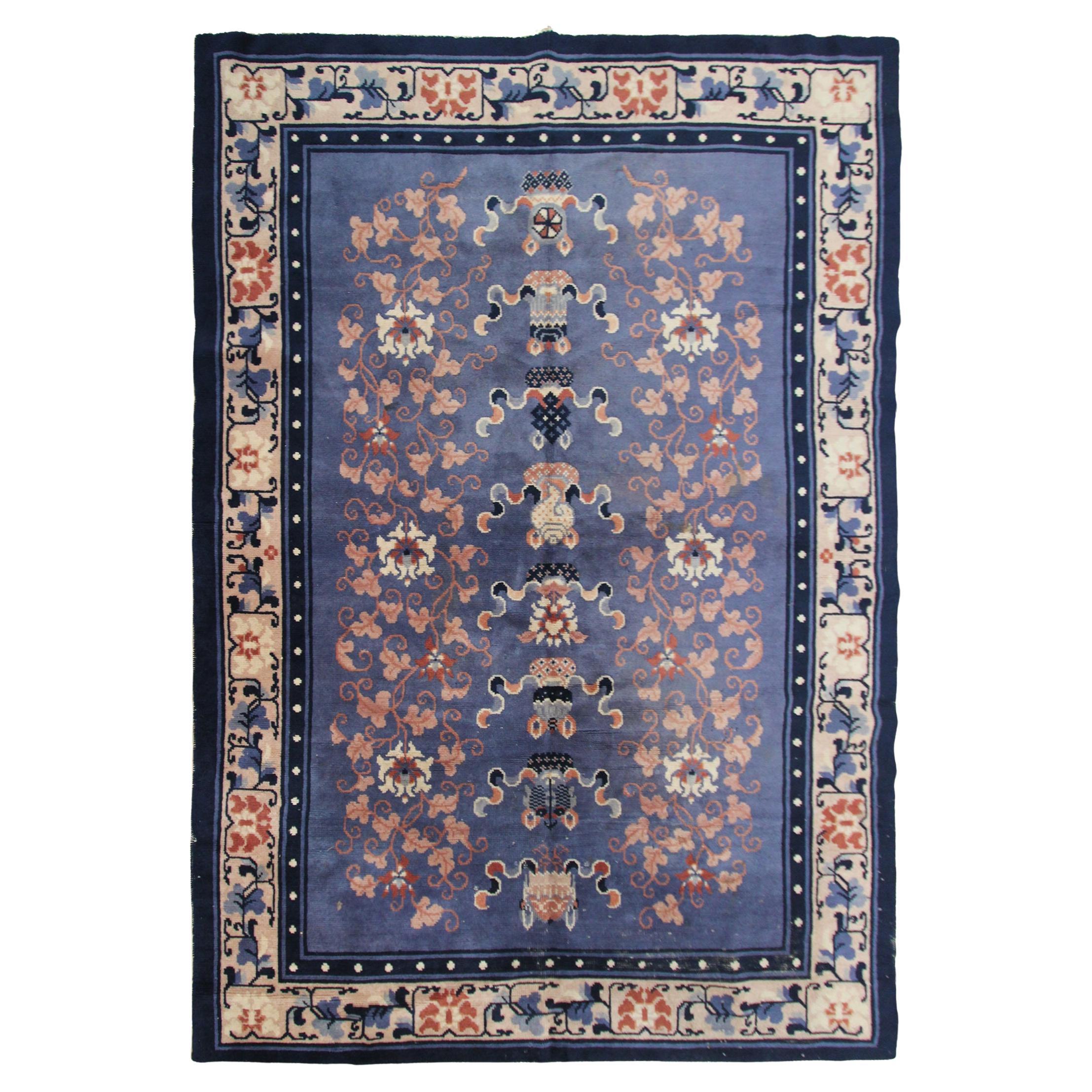 Antique Chinese Rug Antique Ningshia Rug Art Deco Rug Peking Chinese 1900 For Sale