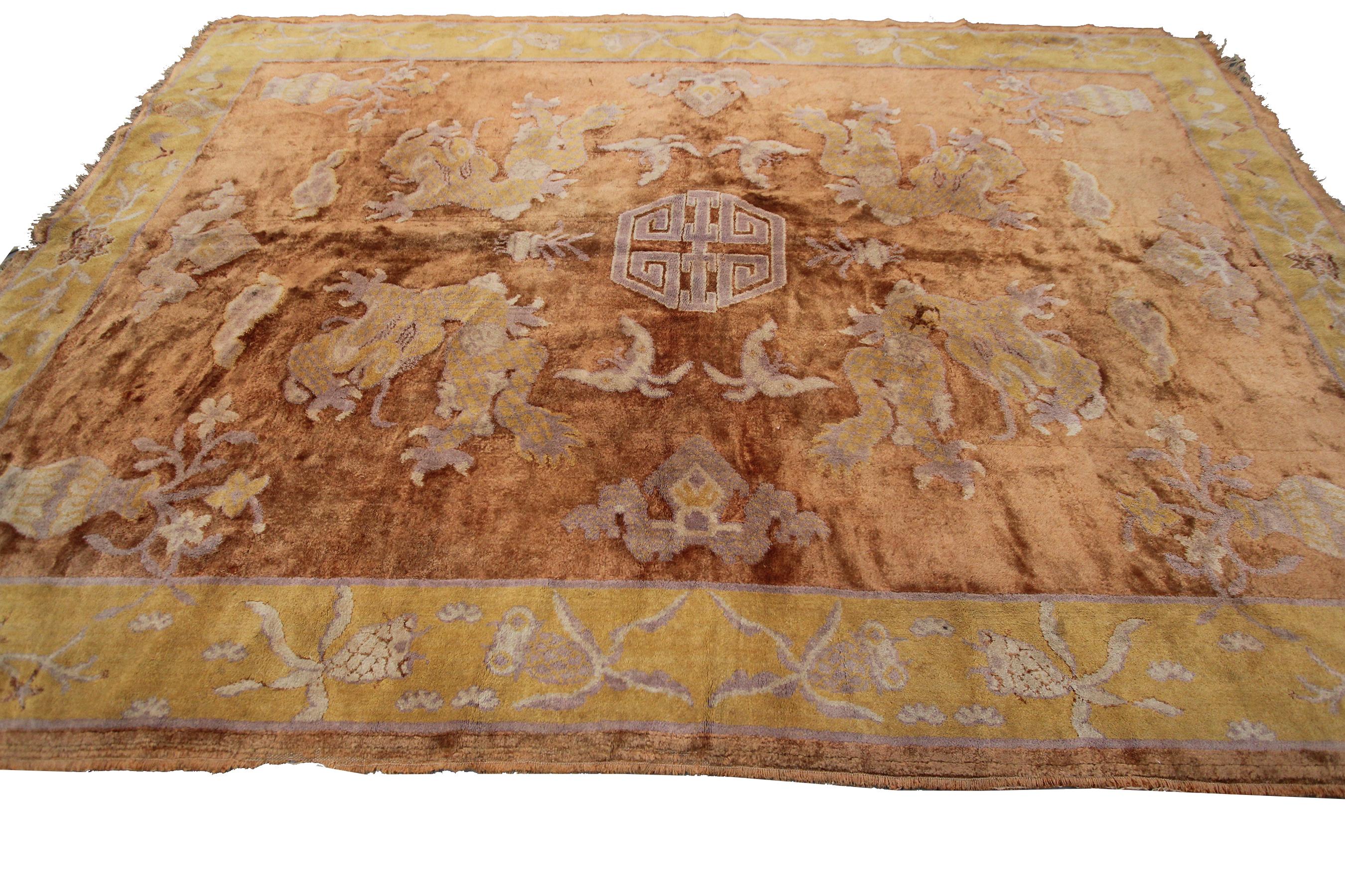Late 19th Century Antique Chinese Rug Antique Peking Rug Antique Khotan Tapestry 1880 For Sale