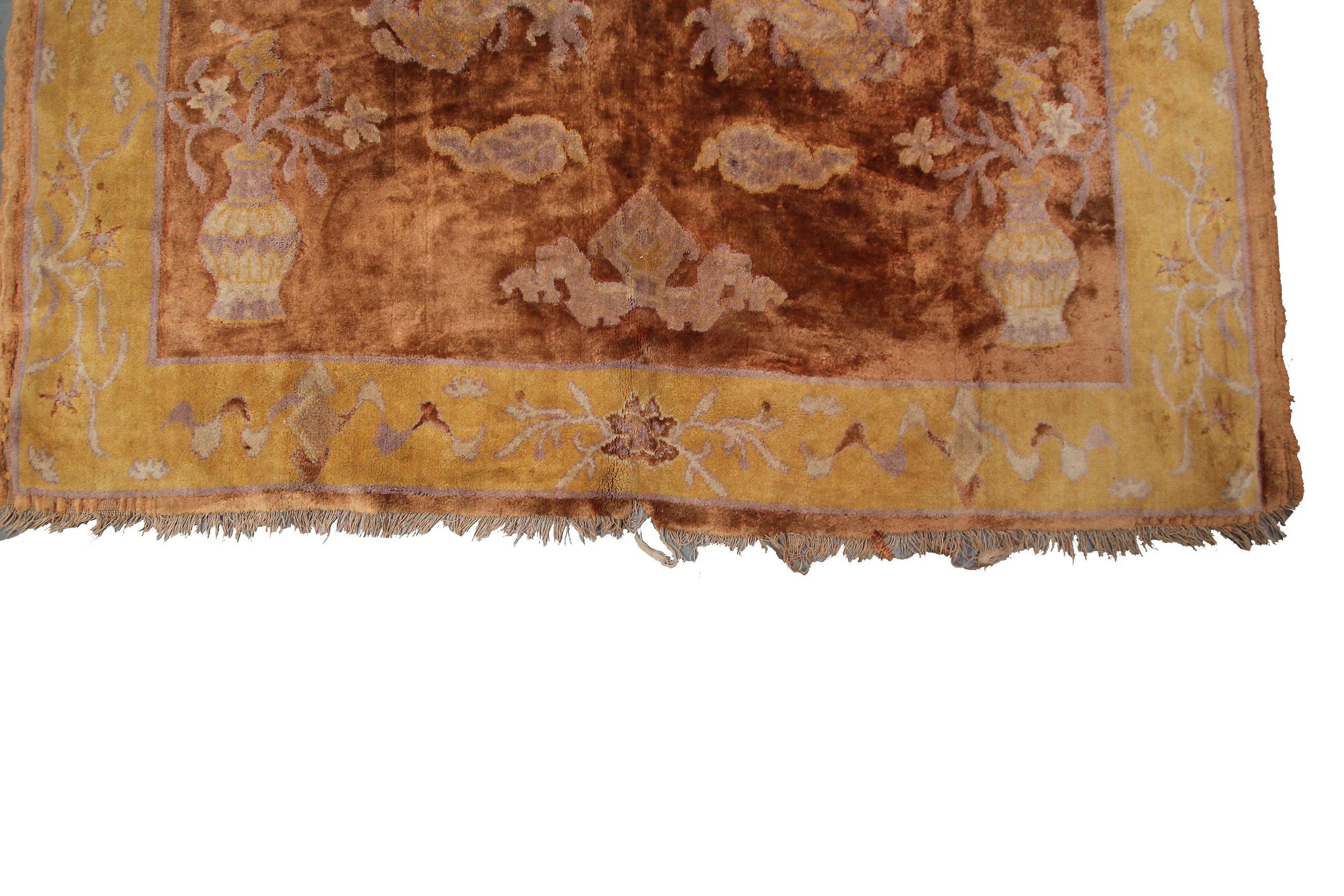 Antique Chinese Rug Antique Peking Rug Antique Khotan Tapestry 1880 For Sale 2
