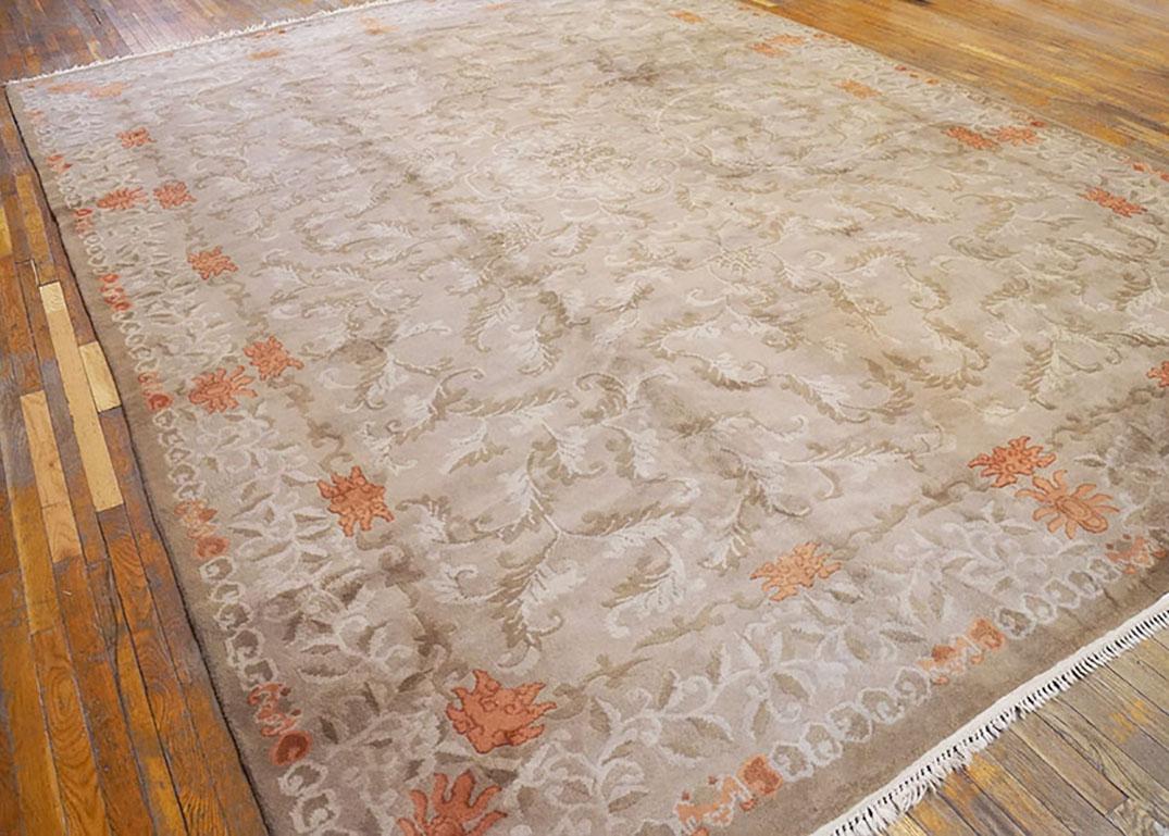 Antique Chinese rug with a ivory color background, size 10'2