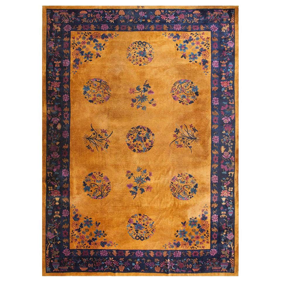 Antique Chinese Rug with Brocade Pattern at 1stDibs