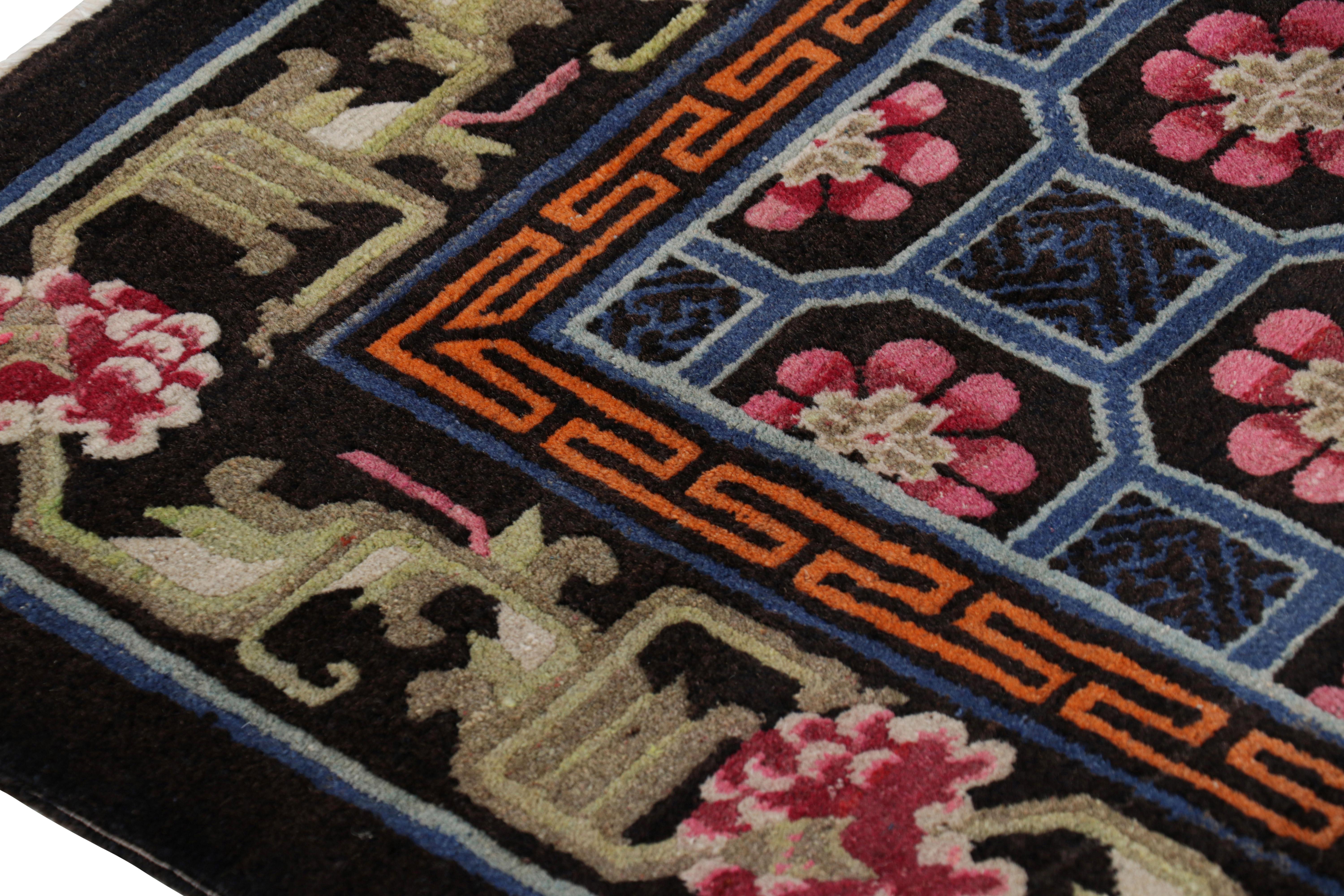 Hand-Knotted Antique Chinese Rug in Blue with Floral Medallions, from Rug & Kilim For Sale
