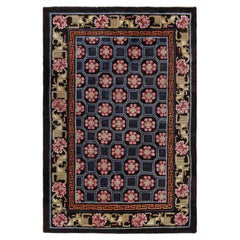 Antique Chinese Rug in Blue with Floral Medallions, from Rug & Kilim
