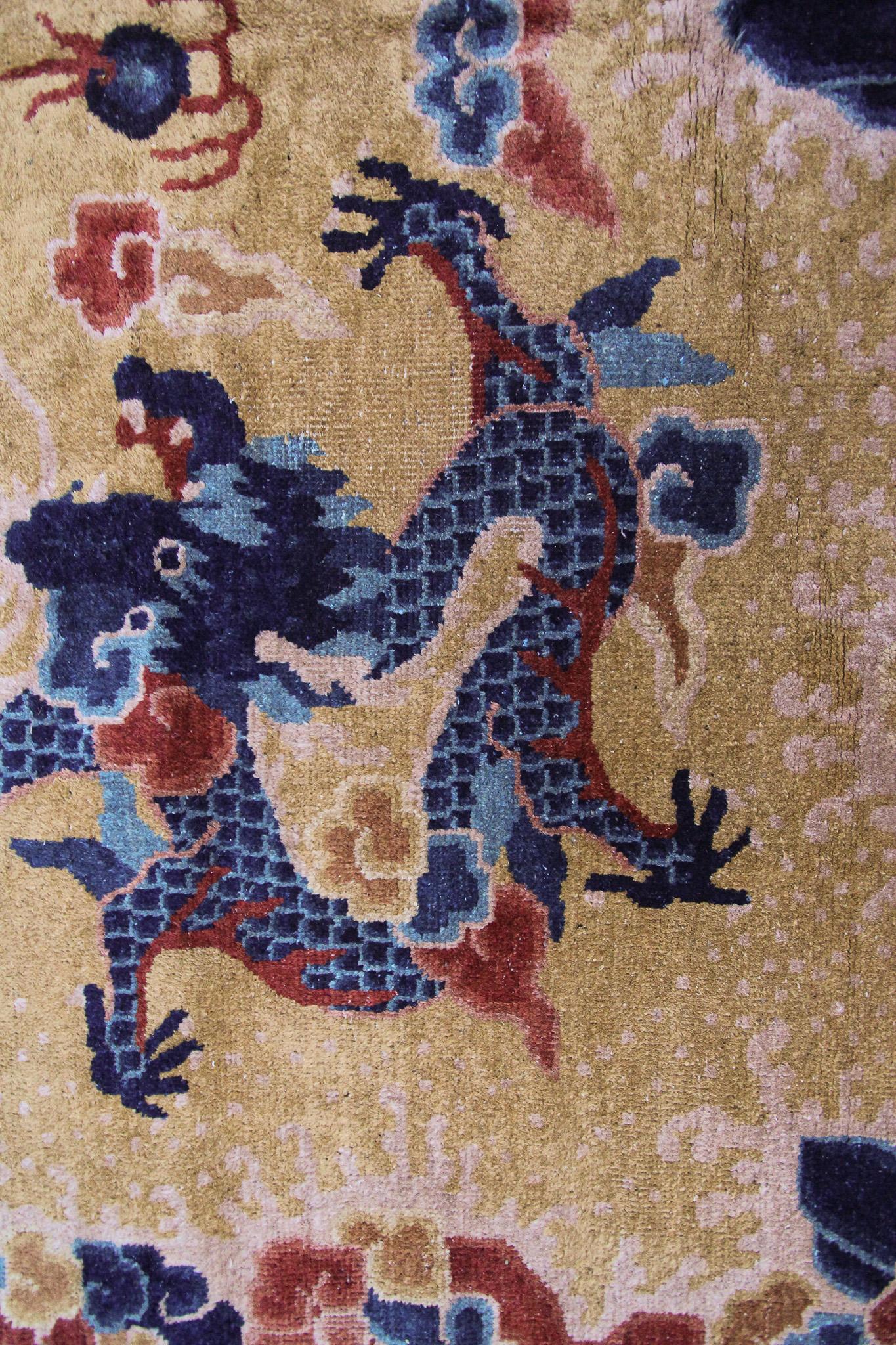 Hand-Knotted Antique Chinese Rug Ningshia Rare 5 Paw Dragon 1920 6x9 193x274cm For Sale