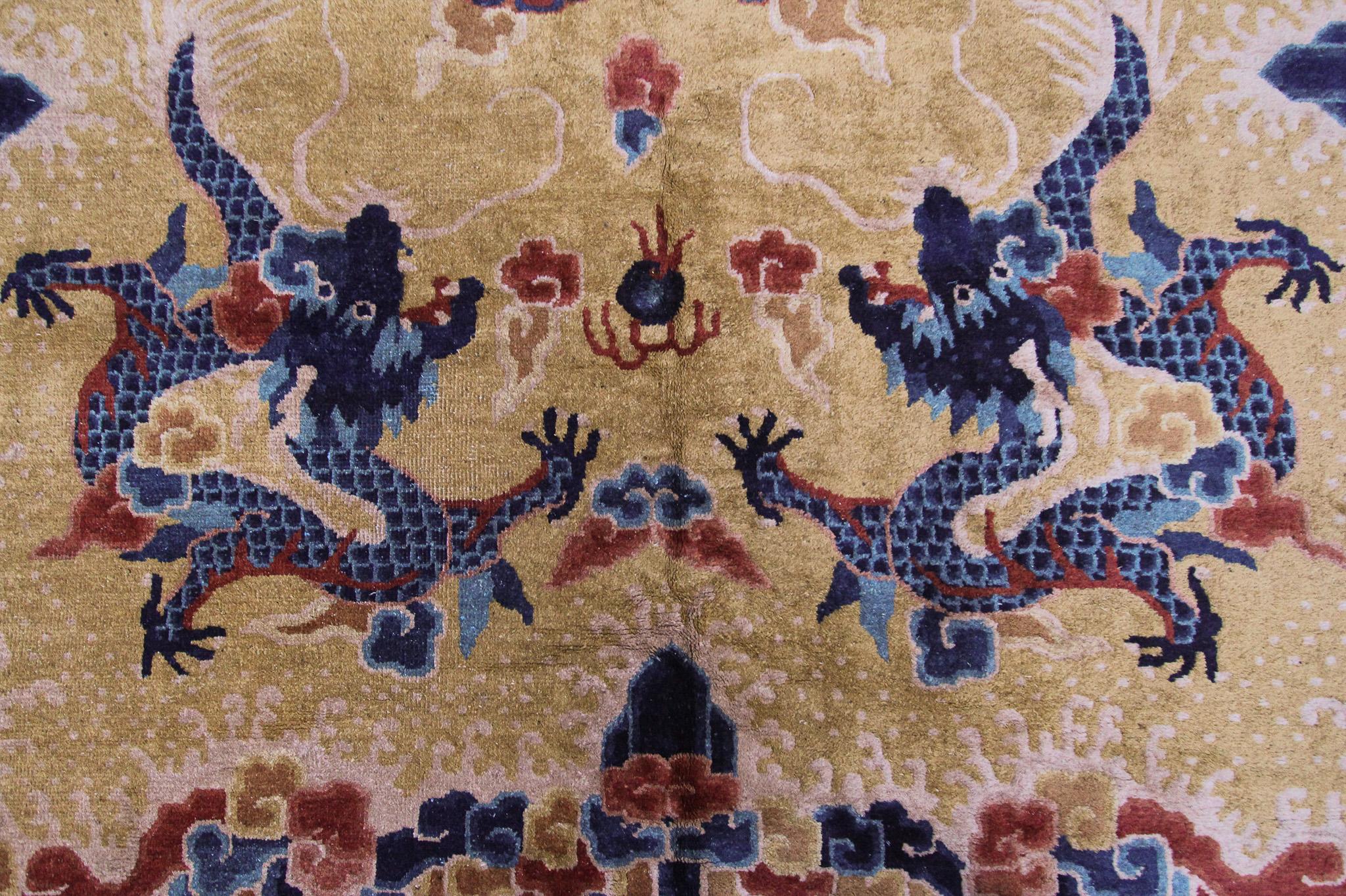 Antique Chinese Rug Ningshia Rare 5 Paw Dragon 1920 6x9 193x274cm In Good Condition For Sale In New York, NY