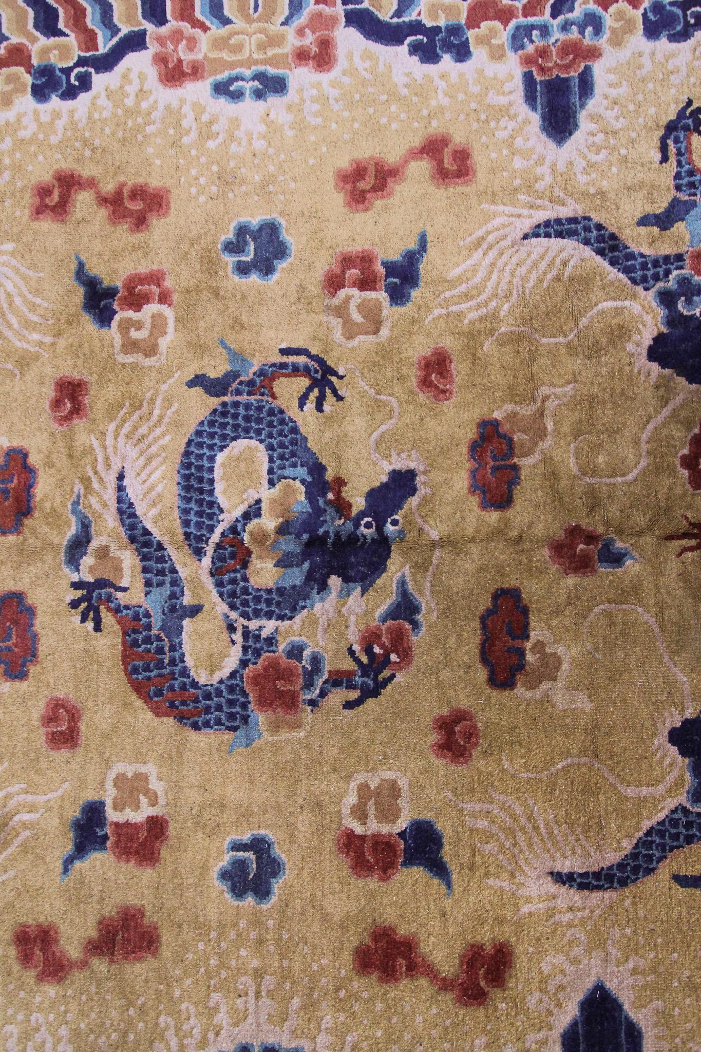 Early 20th Century Antique Chinese Rug Ningshia Rare 5 Paw Dragon 1920 6x9 193x274cm For Sale
