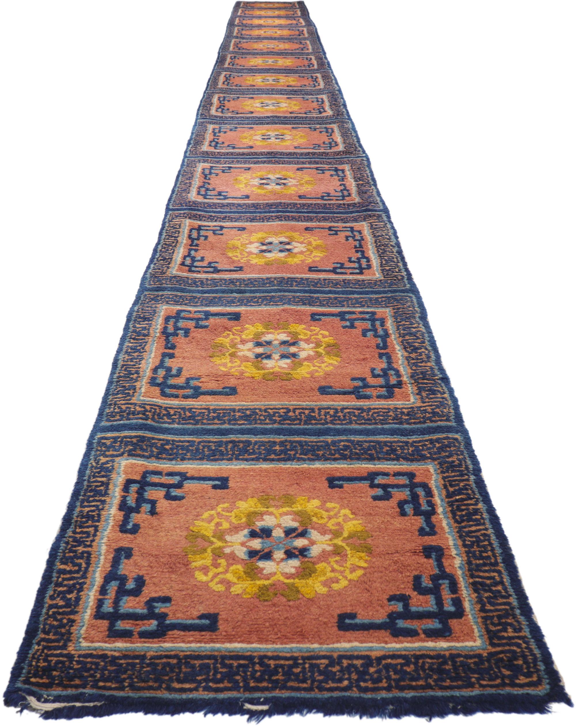 Noué à la main Tapis chinois ancien Ningxia Bench Runner en vente