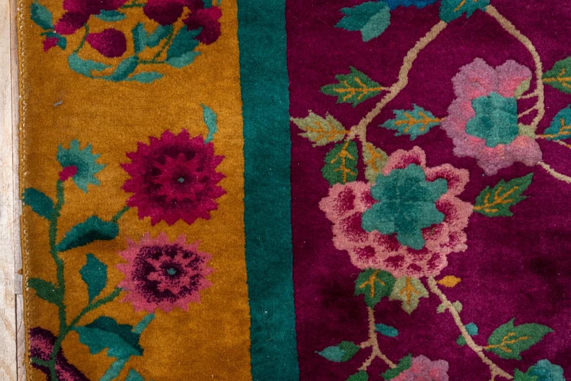 Wool Antique Chinese Rug with Allover Floral Details For Sale