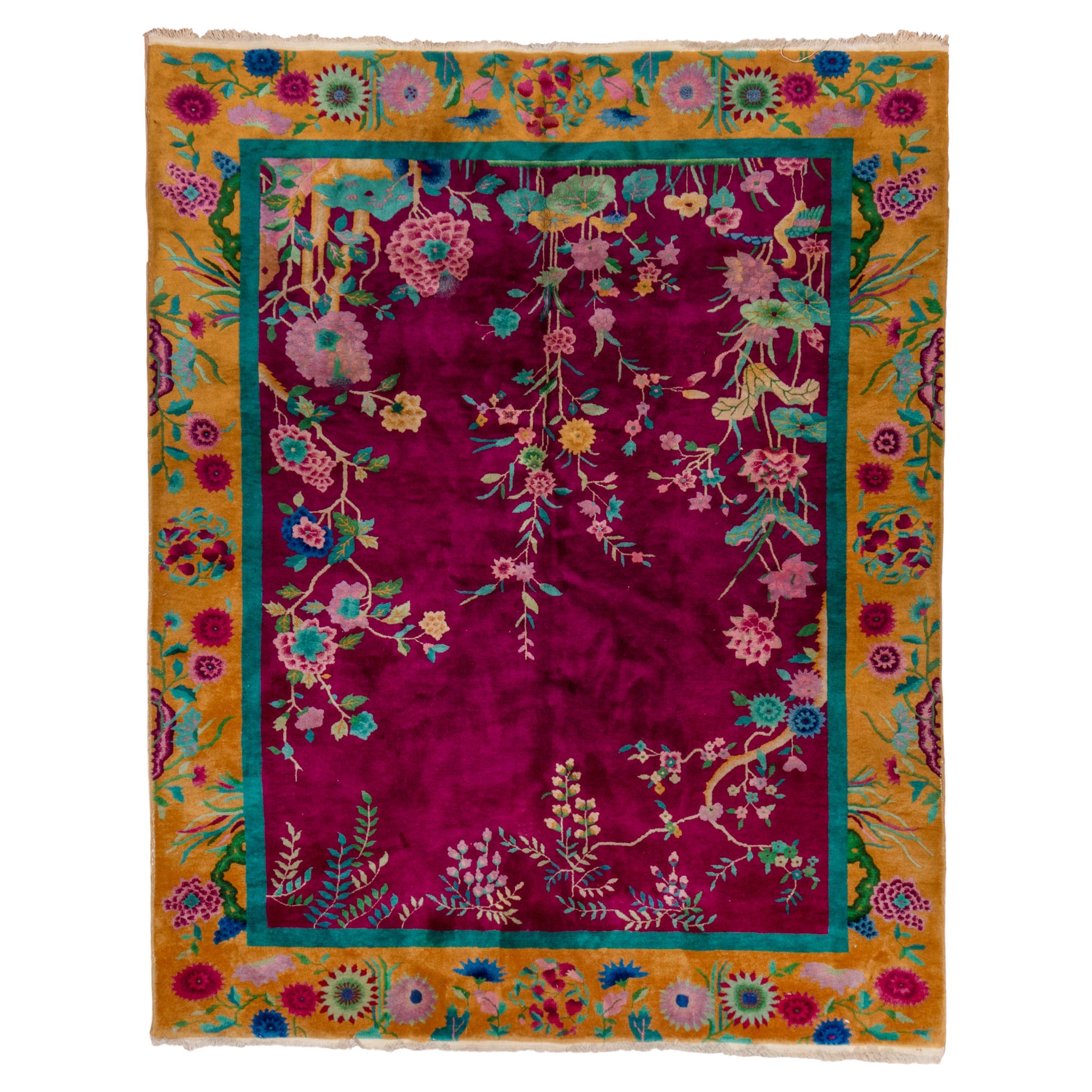 Antique Chinese Rug with Allover Floral Details  For Sale