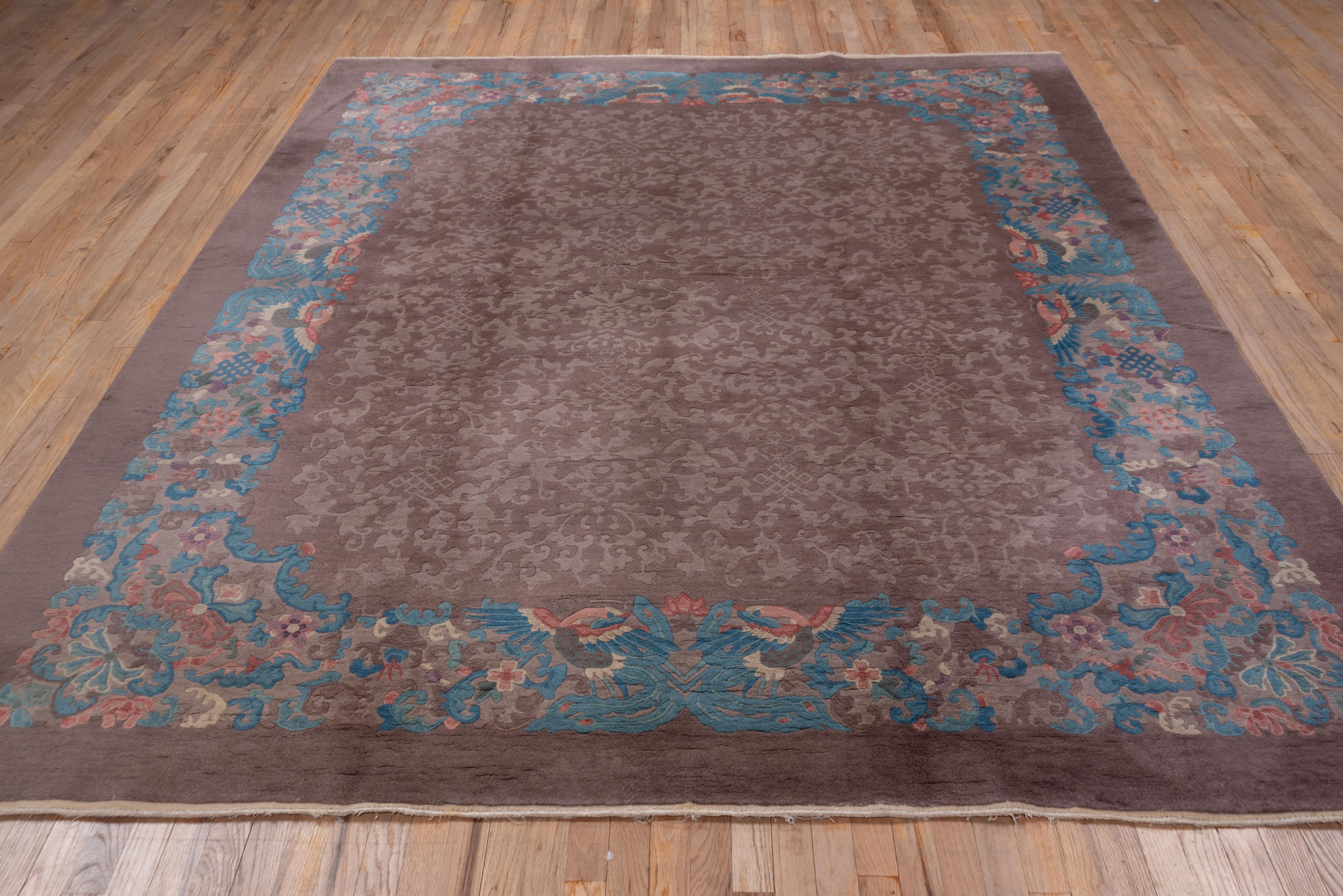 Hand-Knotted Antique Chinese Rug with Allover Leaf Pattern  For Sale