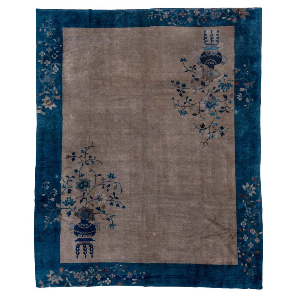 Classic Blue and White Antique Chinese Rug For Sale at 1stDibs