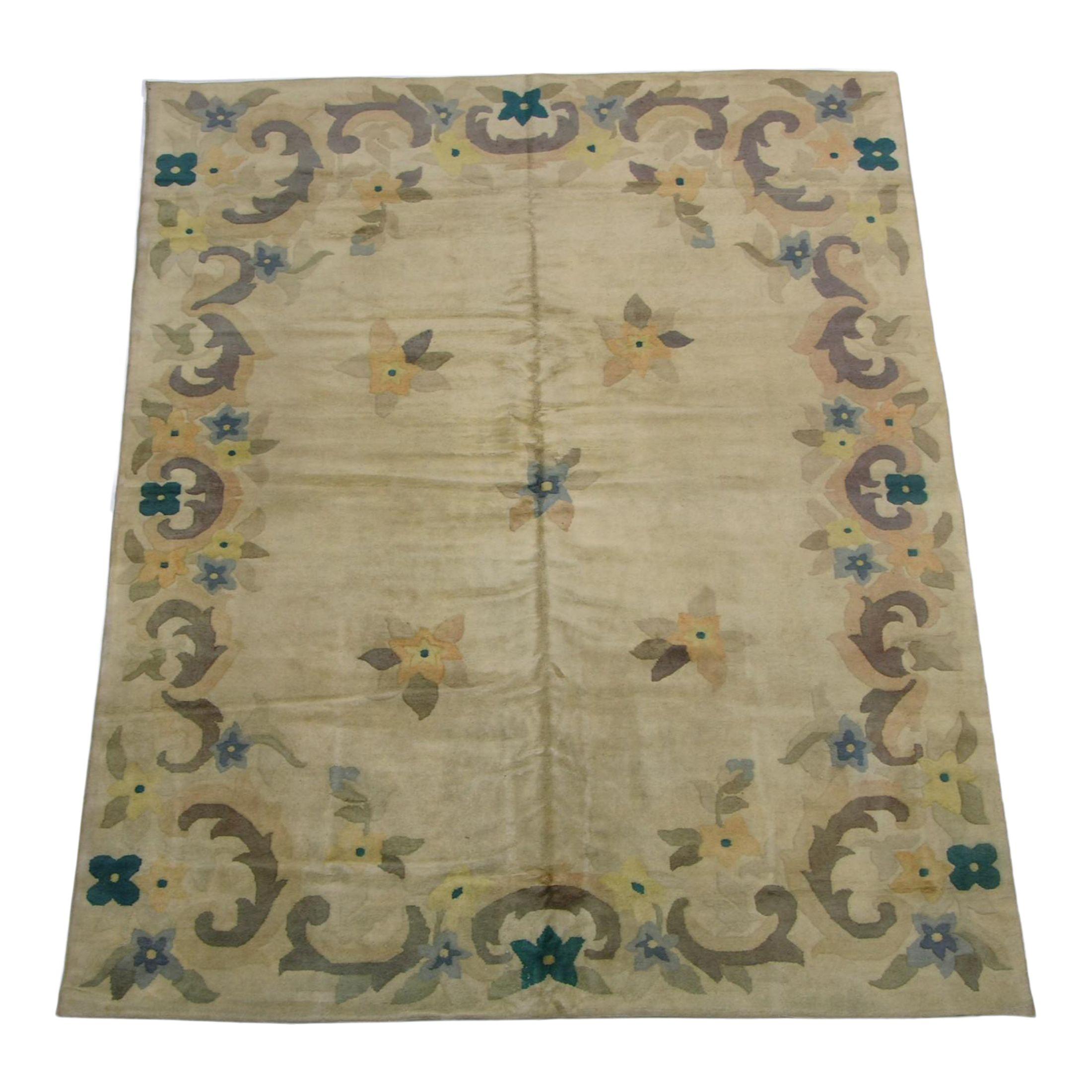 Antique Chinese Rug with Floral Design For Sale