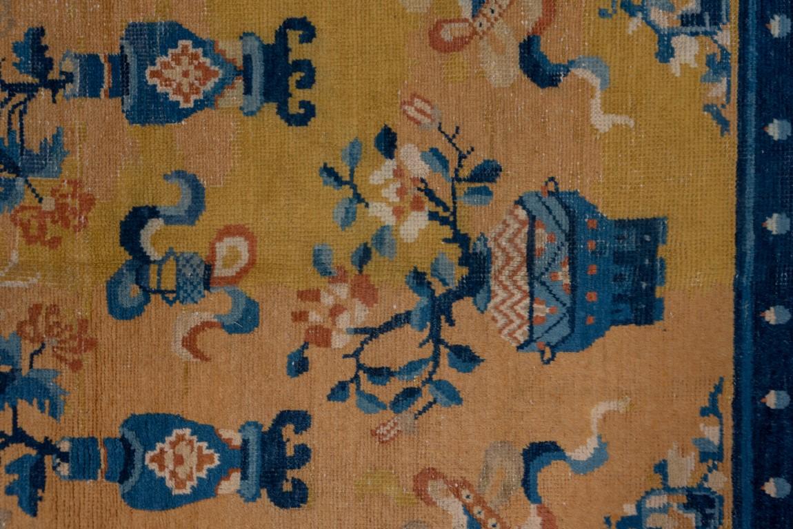 20th Century Antique Chinese Rug with Gold Field and Floral Medallion For Sale