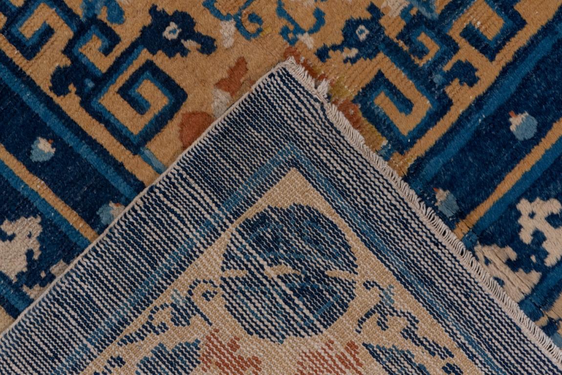 Antique Chinese Rug with Gold Field and Floral Medallion For Sale 1
