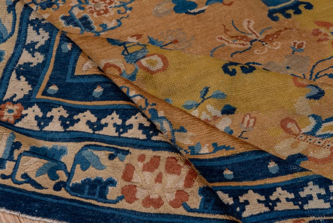 Antique Chinese Rug with Gold Field and Floral Medallion For Sale 2