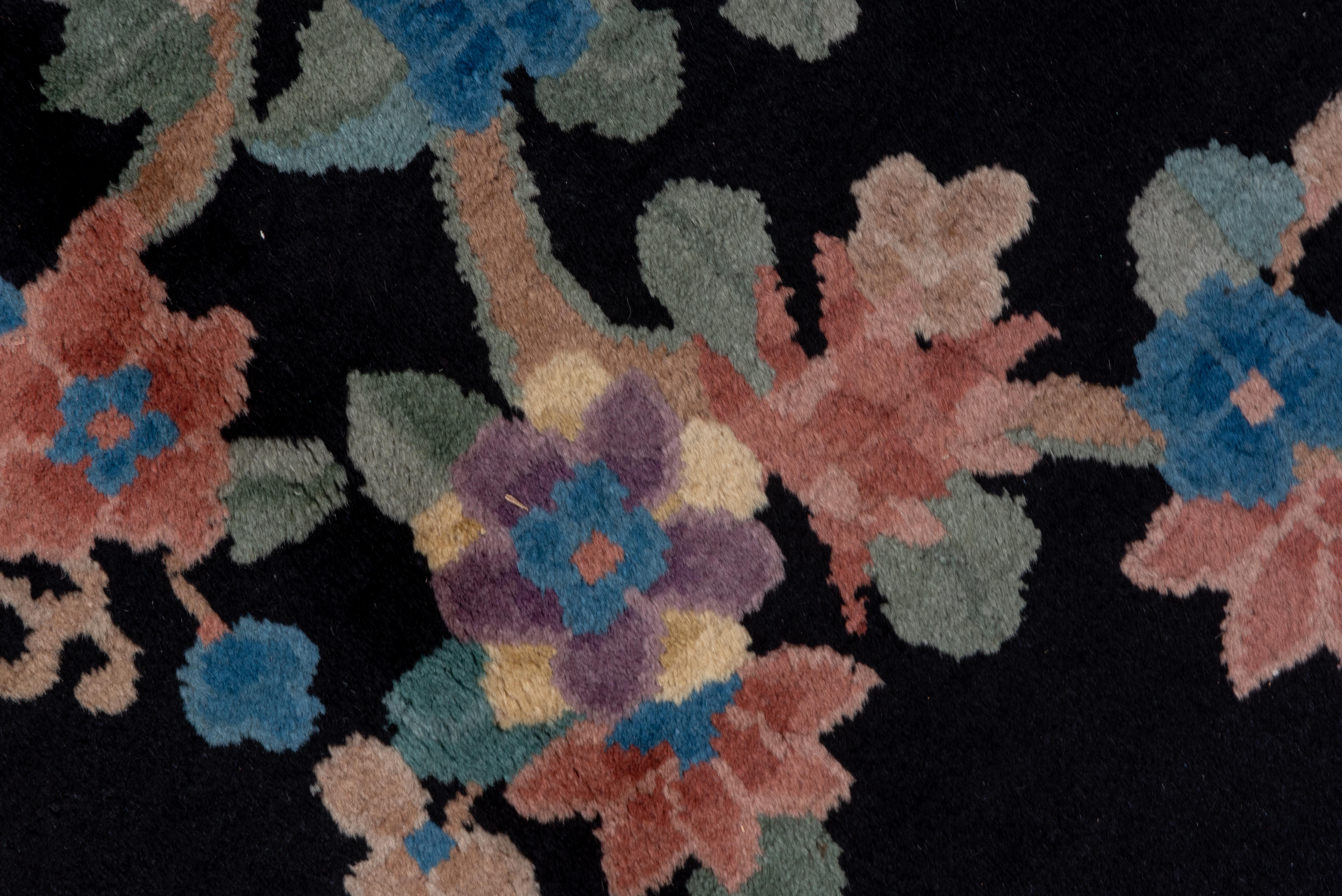 20th Century Antique Chinese Rug with Navy Field and a Flower Foliage  For Sale