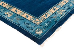 Antique Chinese Rug with Plain Blue Field with Patterned Borders and Butterflies