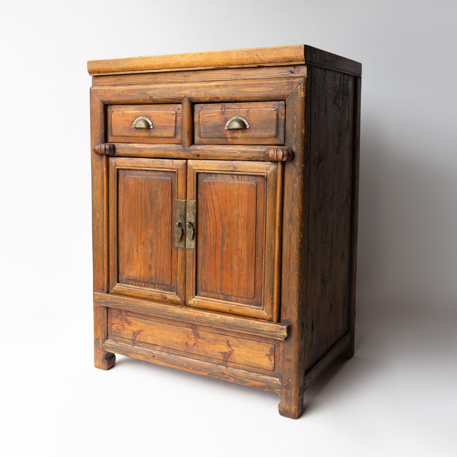 Hand-Crafted Antique Chinese Rustic Elm Tea Cabinet, Early 20Th Century