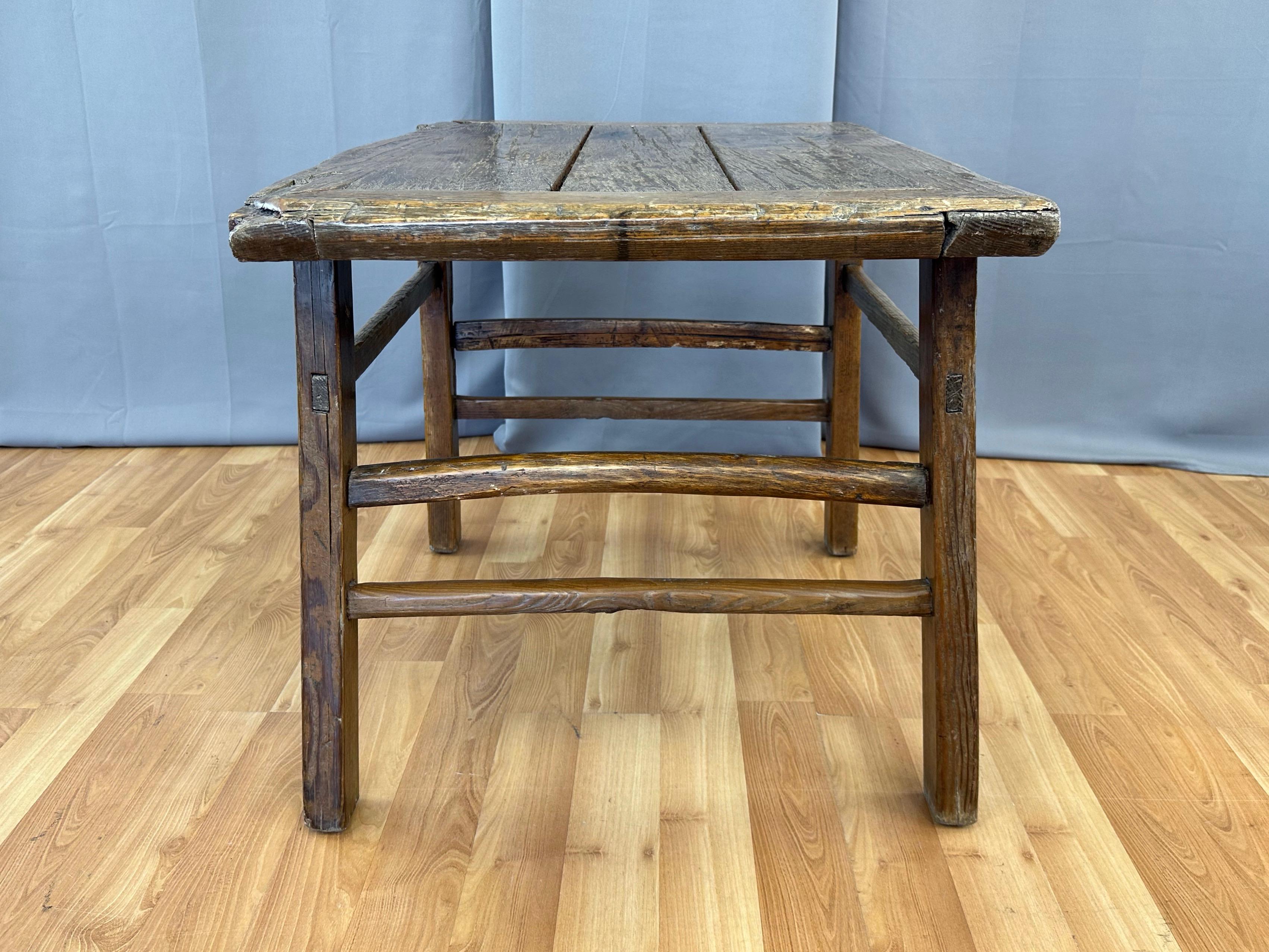 Late 19th Century Antique Chinese Rustic Elm Wood Altar Table or Work Table, c. 1875