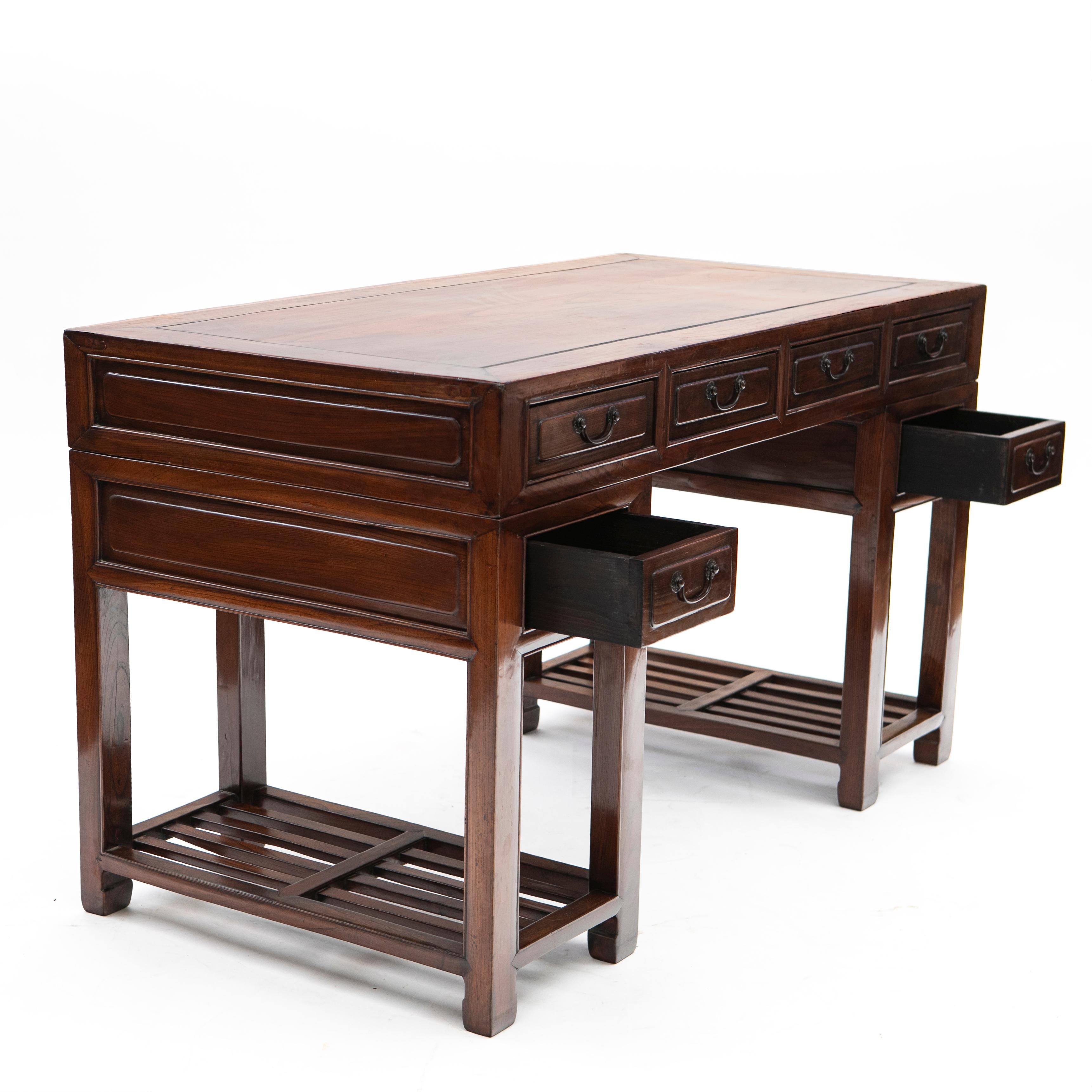 Qing Chinese Scholar Free Standing Desk In Elm Wood For Sale