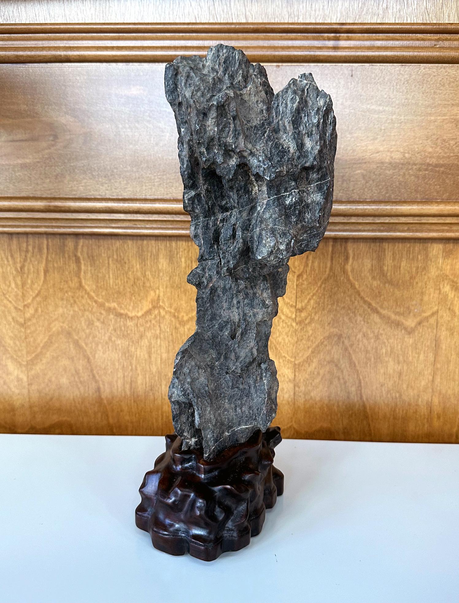 Antique Chinese Scholar Rock Yingde Stone on Display Stand For Sale 5