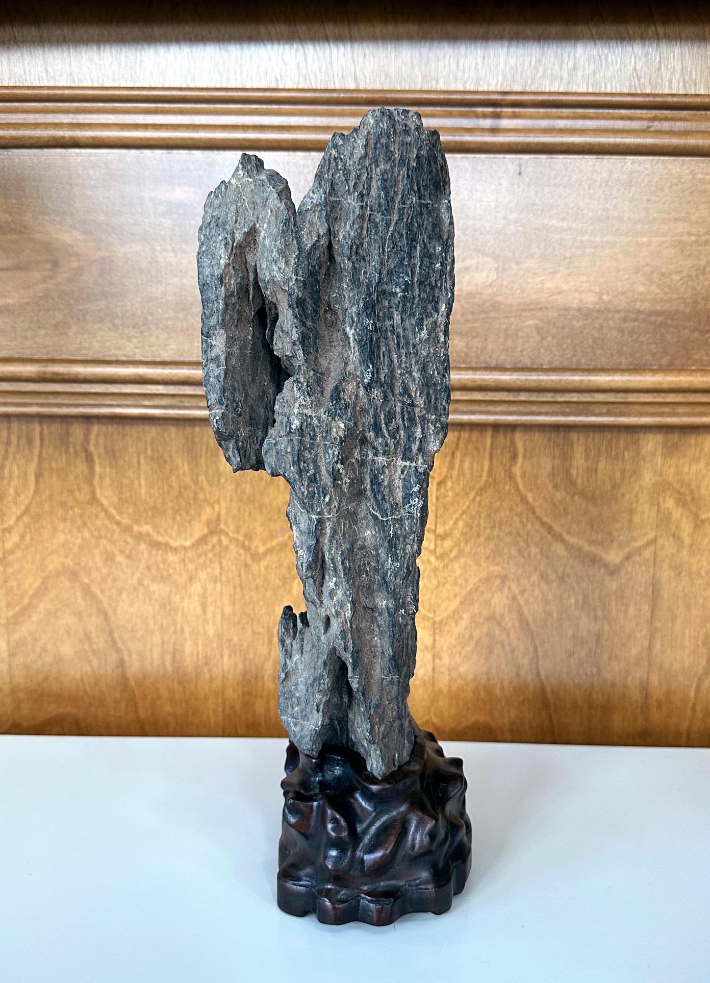 19th Century Antique Chinese Scholar Rock Yingde Stone on Display Stand For Sale