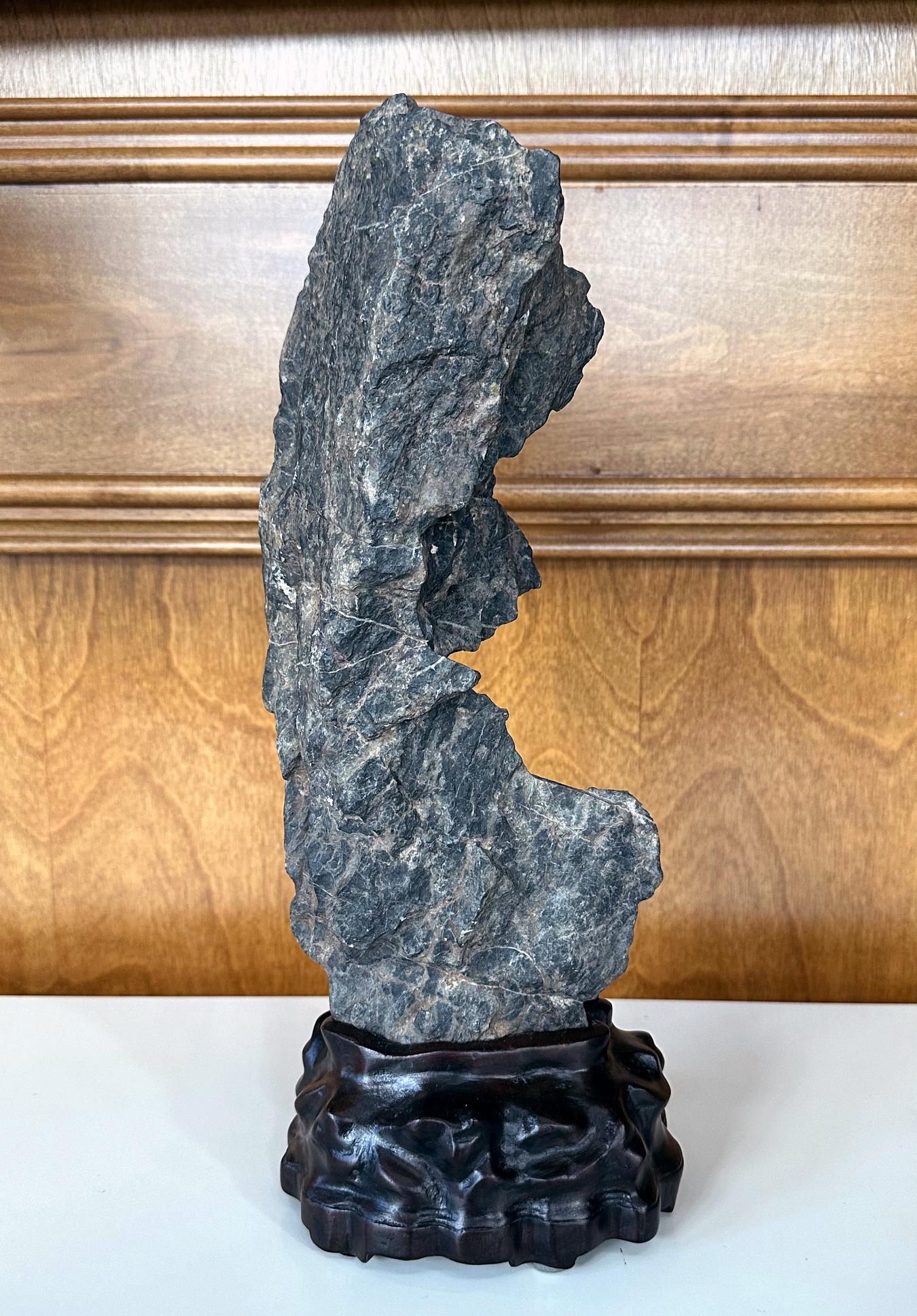 Antique Chinese Scholar Rock Yingde Stone on Display Stand For Sale 2