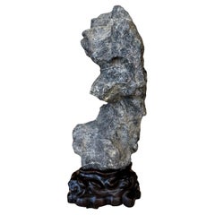 Retro Chinese Scholar Rock Yingde Stone on Display Stand