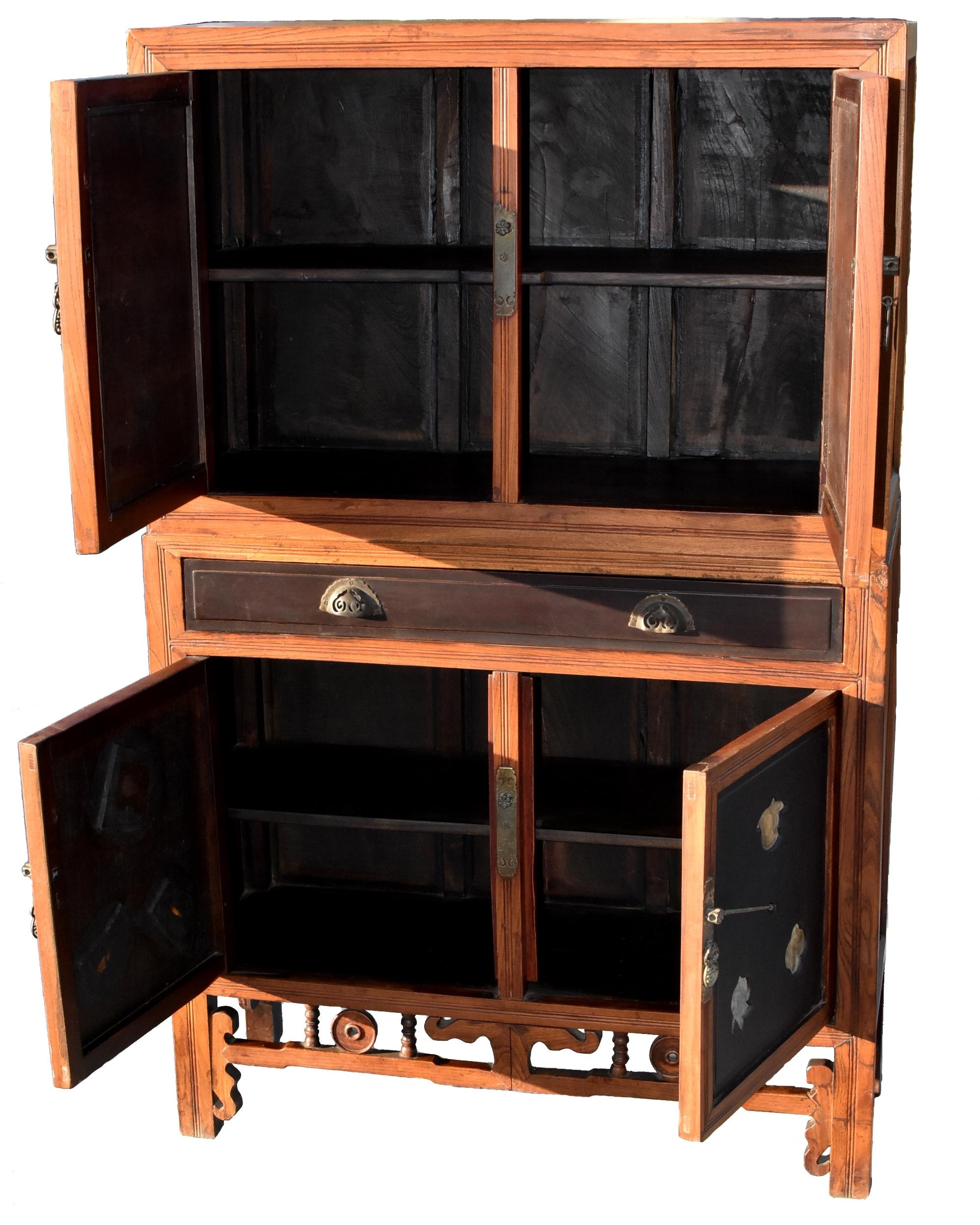 Antique Chinese Scholar's Mirrored Bookcase with Marble Insets In Good Condition For Sale In Somis, CA
