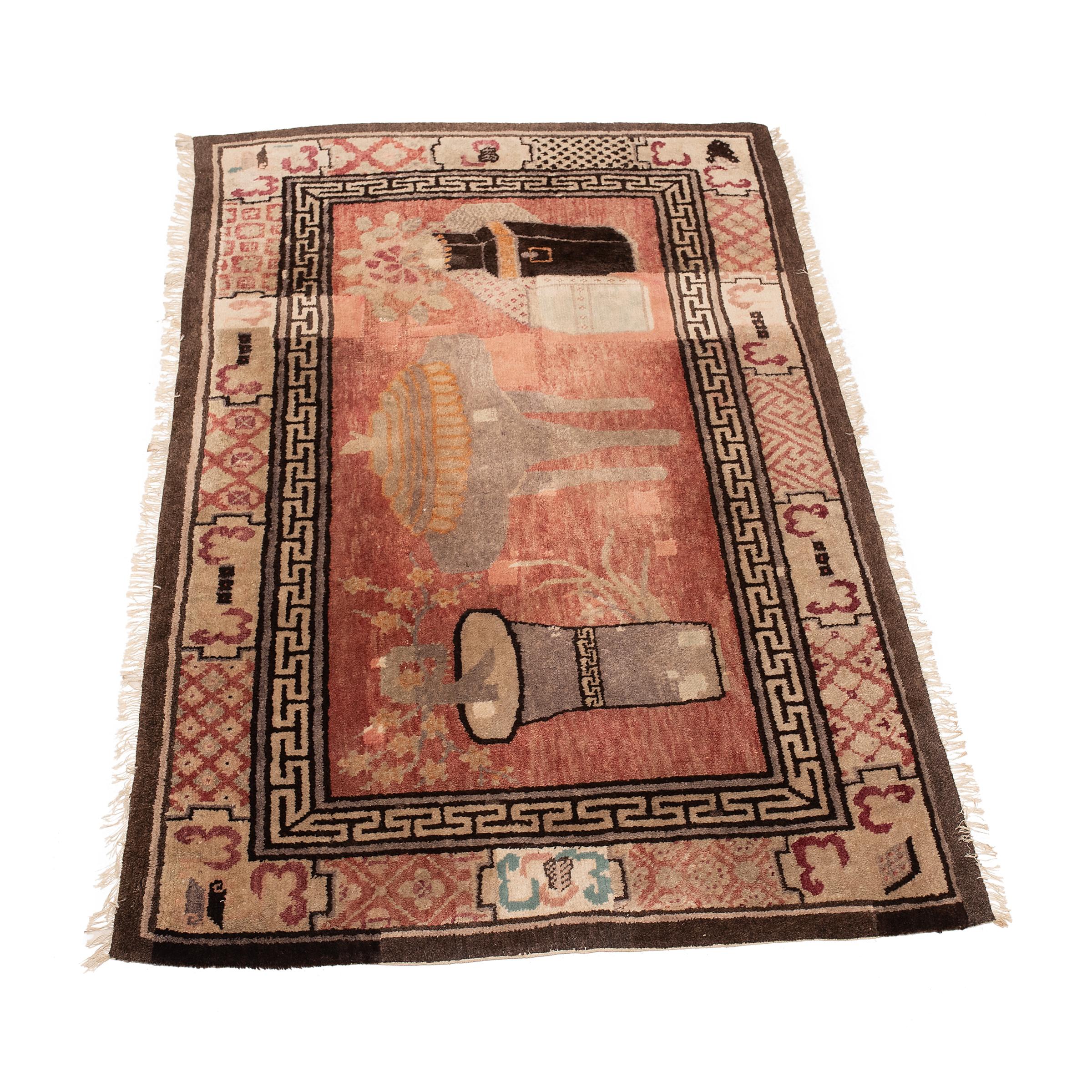 Vegetable Dyed Antique Chinese Scholars' Object Carpet, c. 1930 For Sale