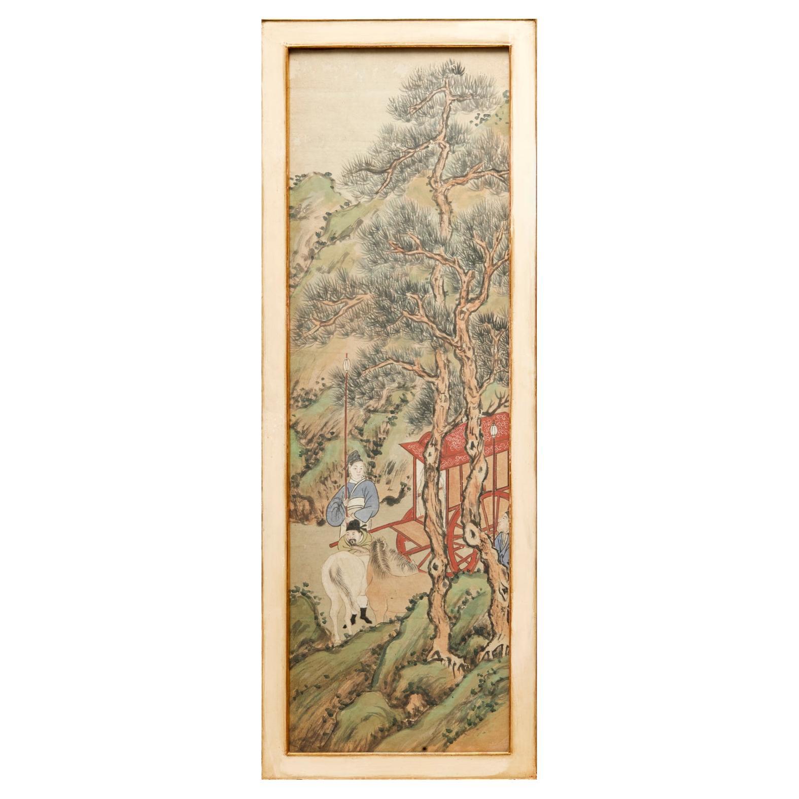 Antike chinesische Schule-Tinte, Aquarell- und Gouache-Tinte auf Papier – gerahmt unter Glas
