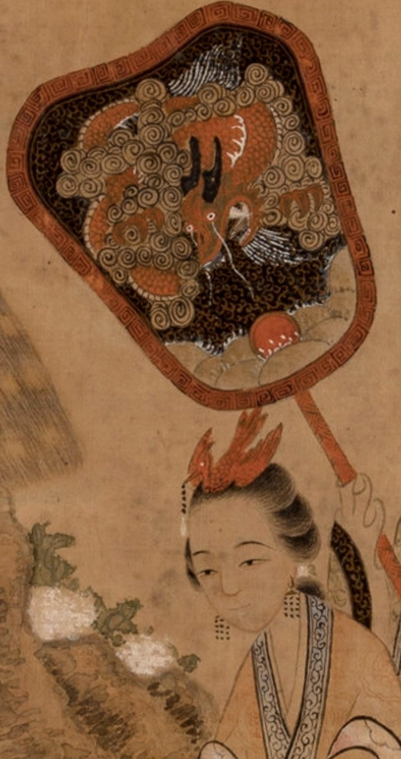 Qing Ancienne peinture d'école chinoise sur soie 19ème siècle  en vente