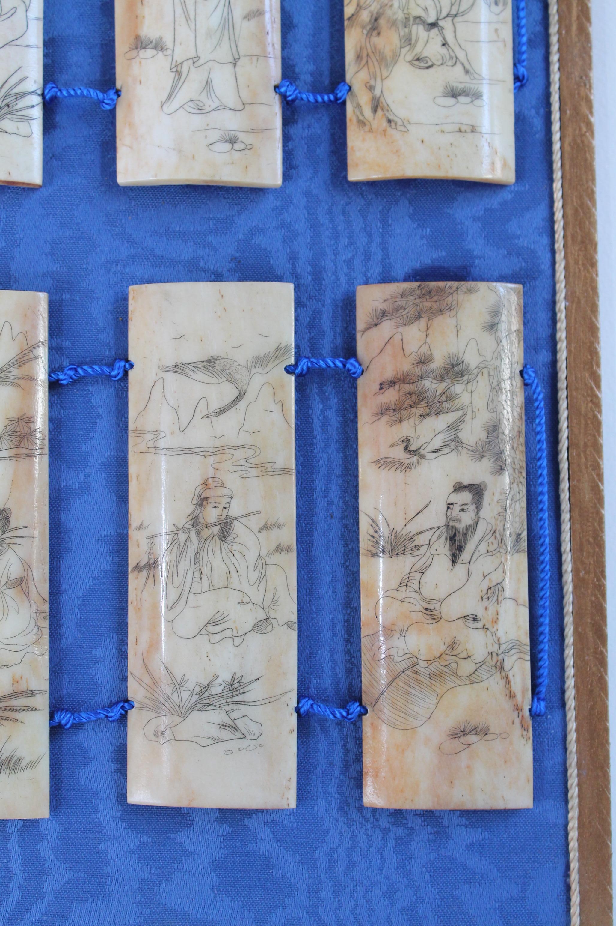 Antique Chinese Scrimshaw carved/inked 