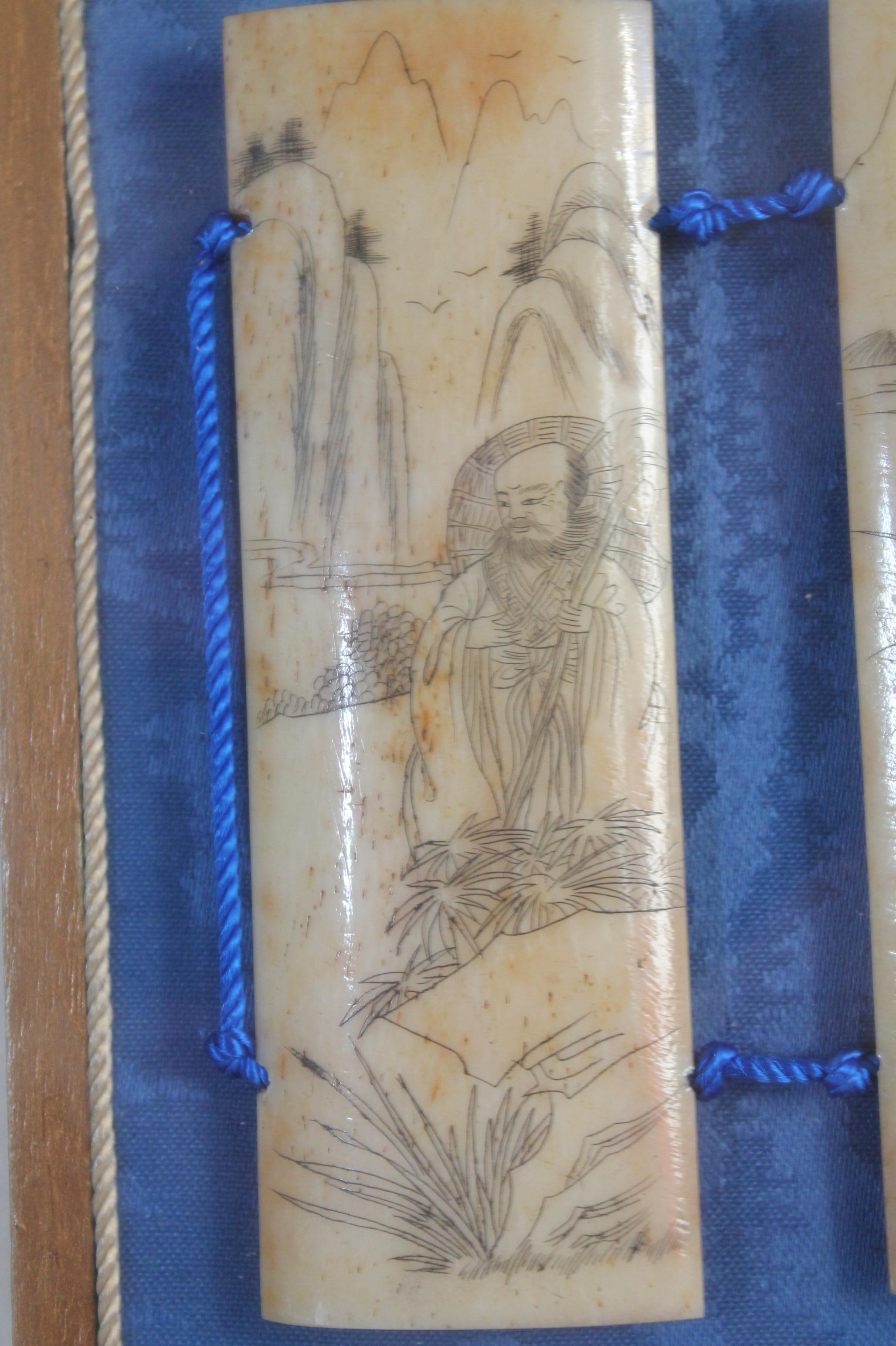 Mid-20th Century Antique Chinese Scrimshaw carved/inked 