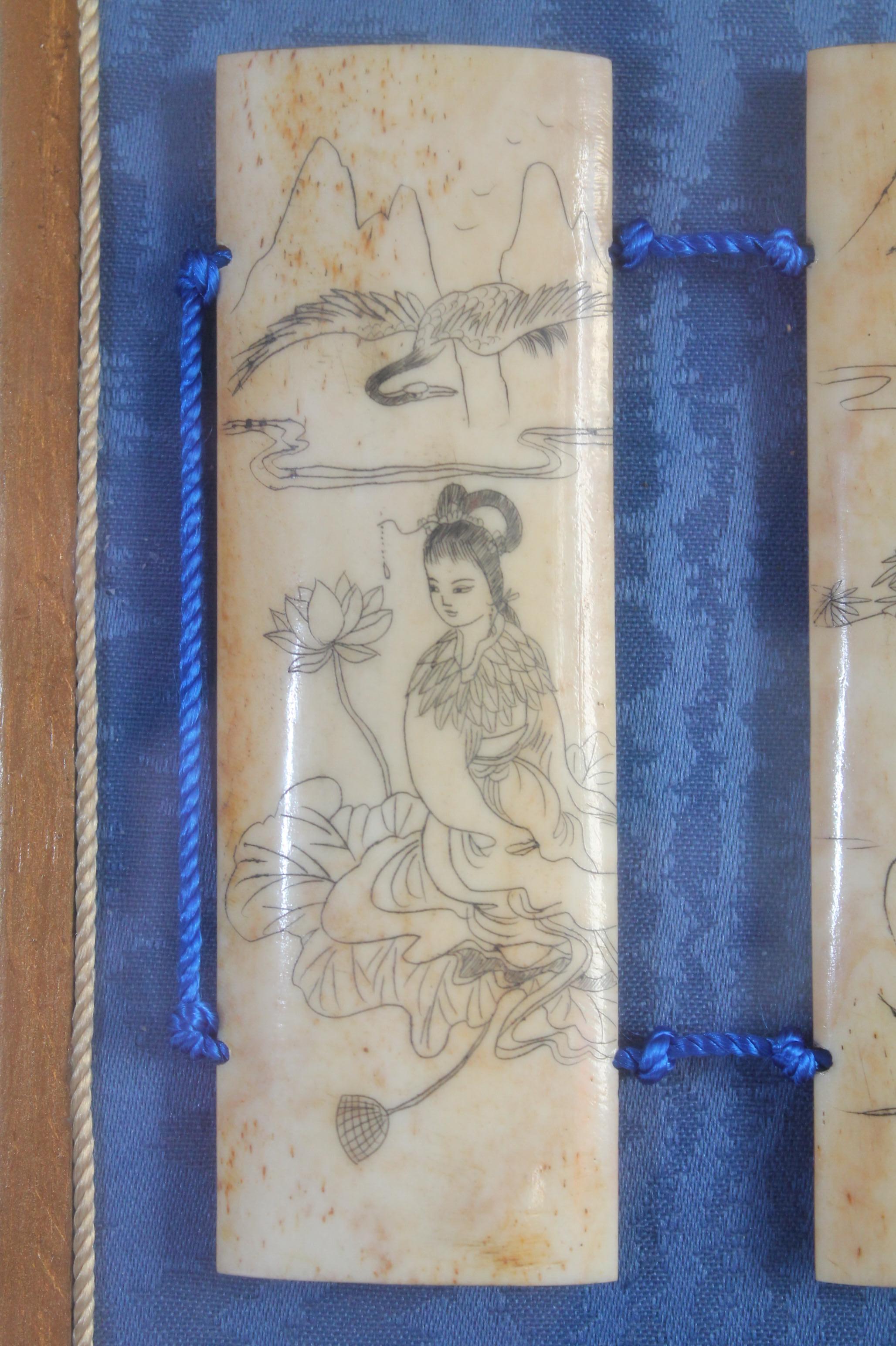 Antique Chinese Scrimshaw carved/inked 