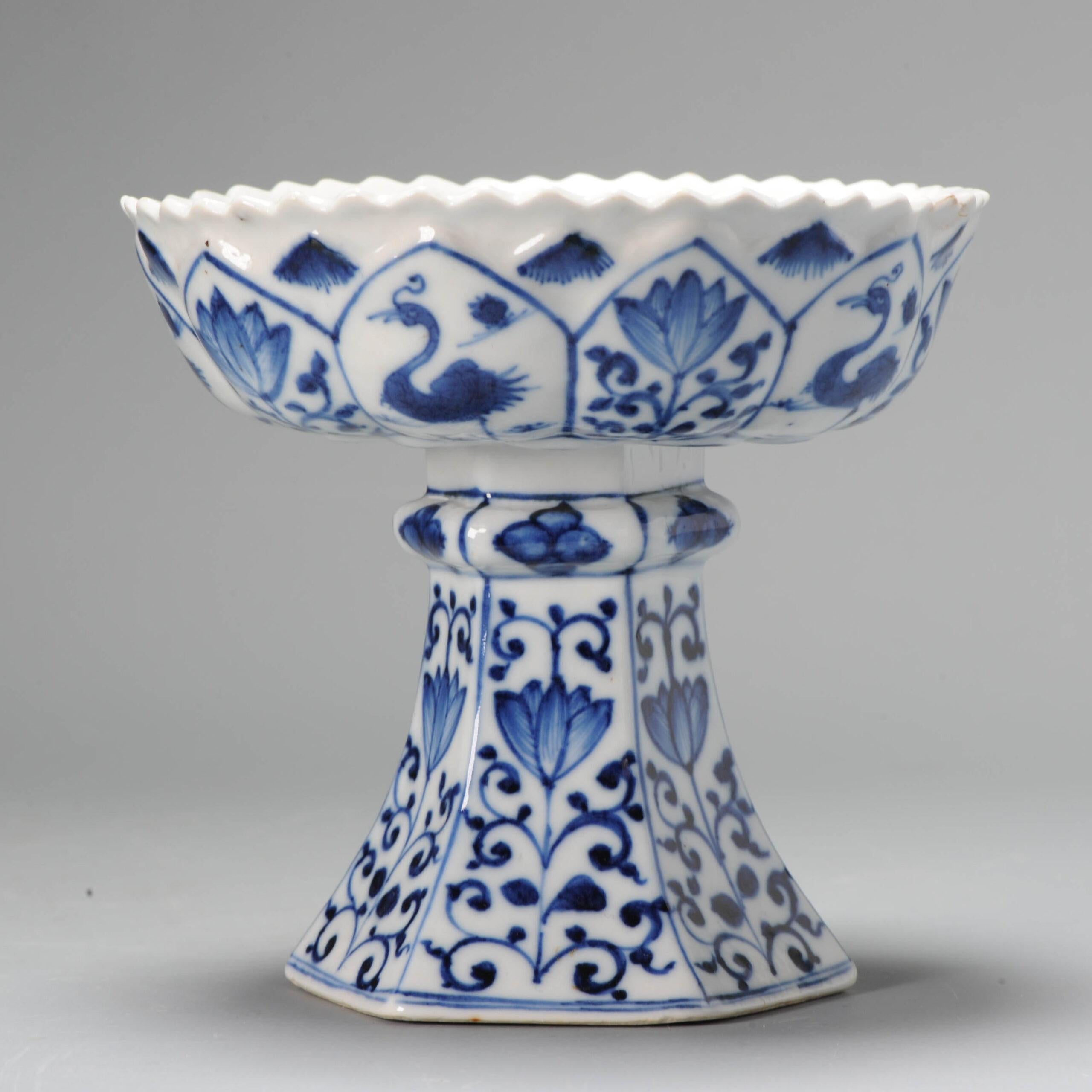 19th Century Antique Chinese SE Asian Market Stem Cup Cobalt Porcelain, Late 18th / 19th C For Sale
