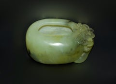 Antique Chinese Serpentine Gemstone Bowl Wash Calligraphy Watercolor