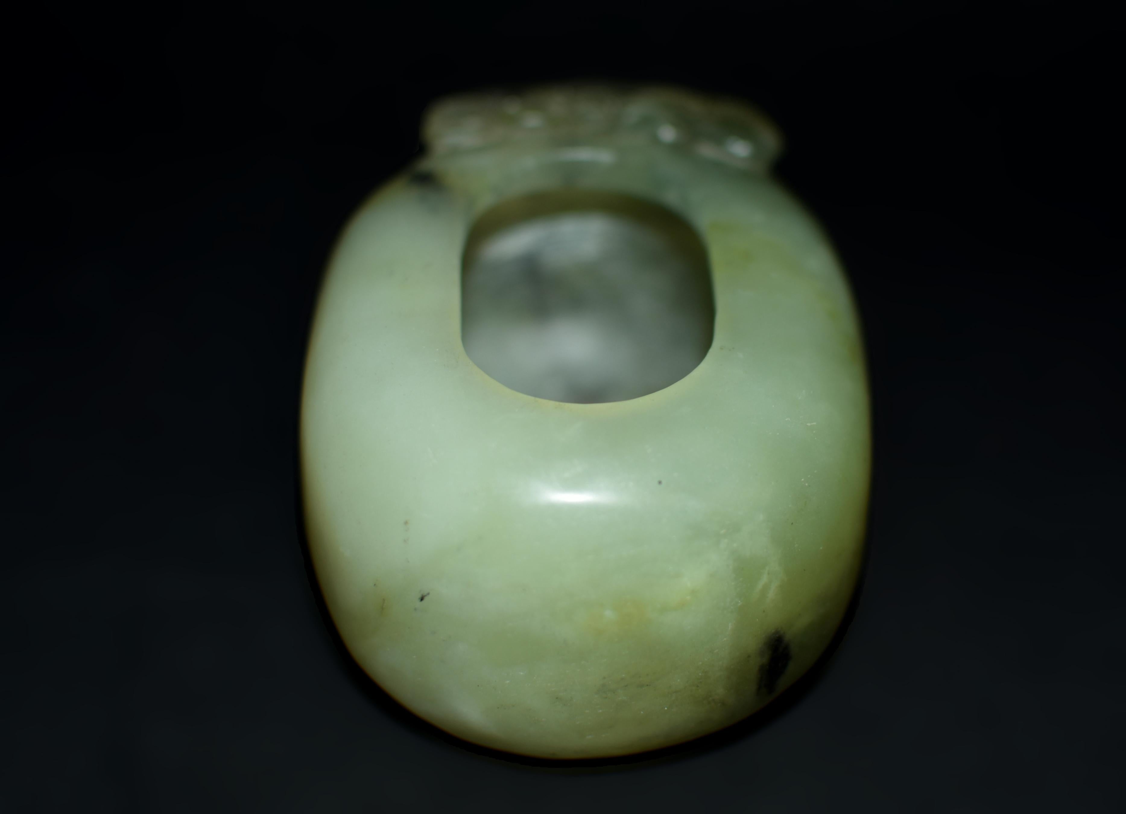 20th Century Antique Chinese Serpentine Gemstone Bowl Wash Calligraphy Watercolor