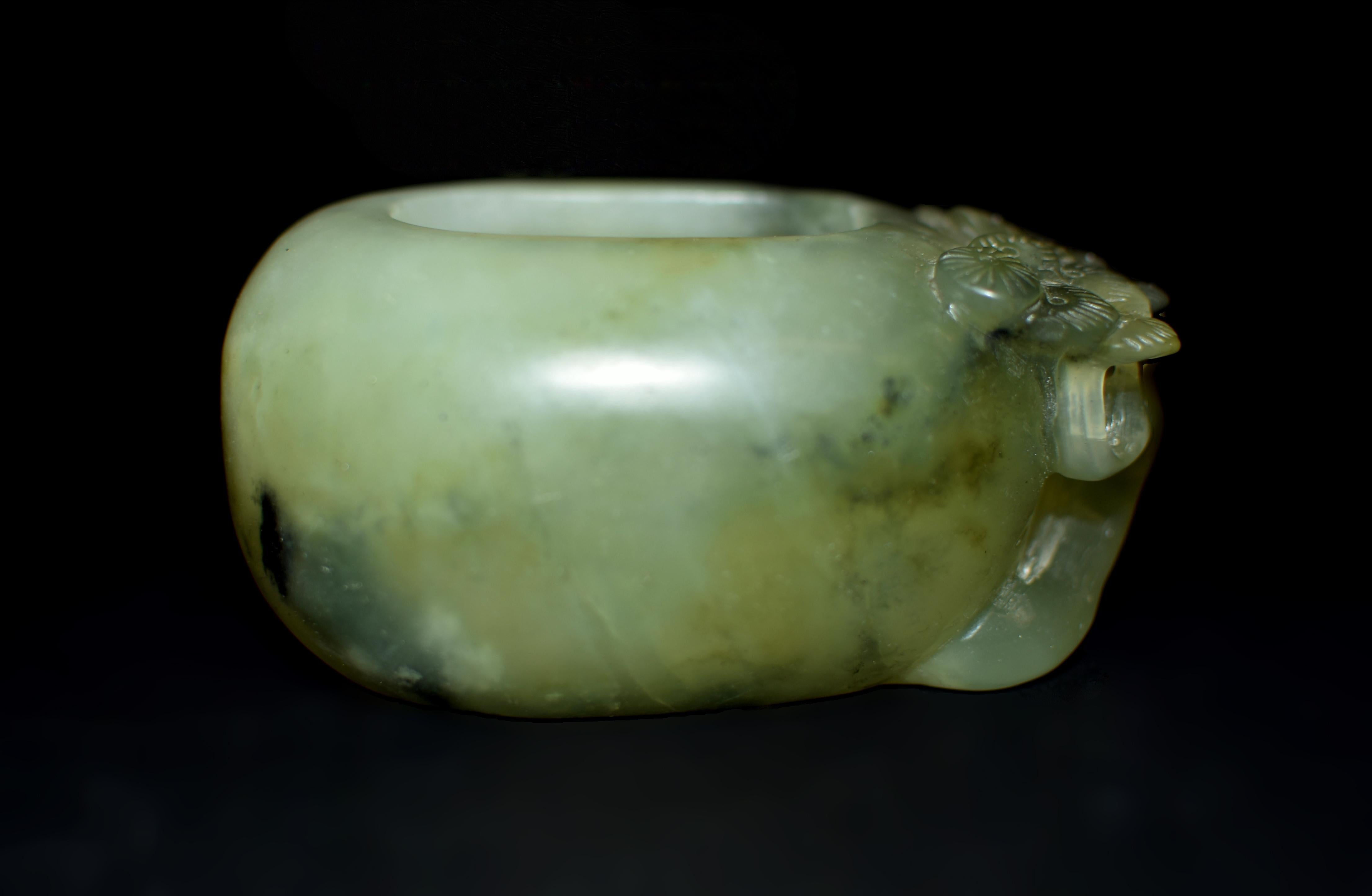 Antique Chinese Serpentine Gemstone Bowl Wash Calligraphy Watercolor 1