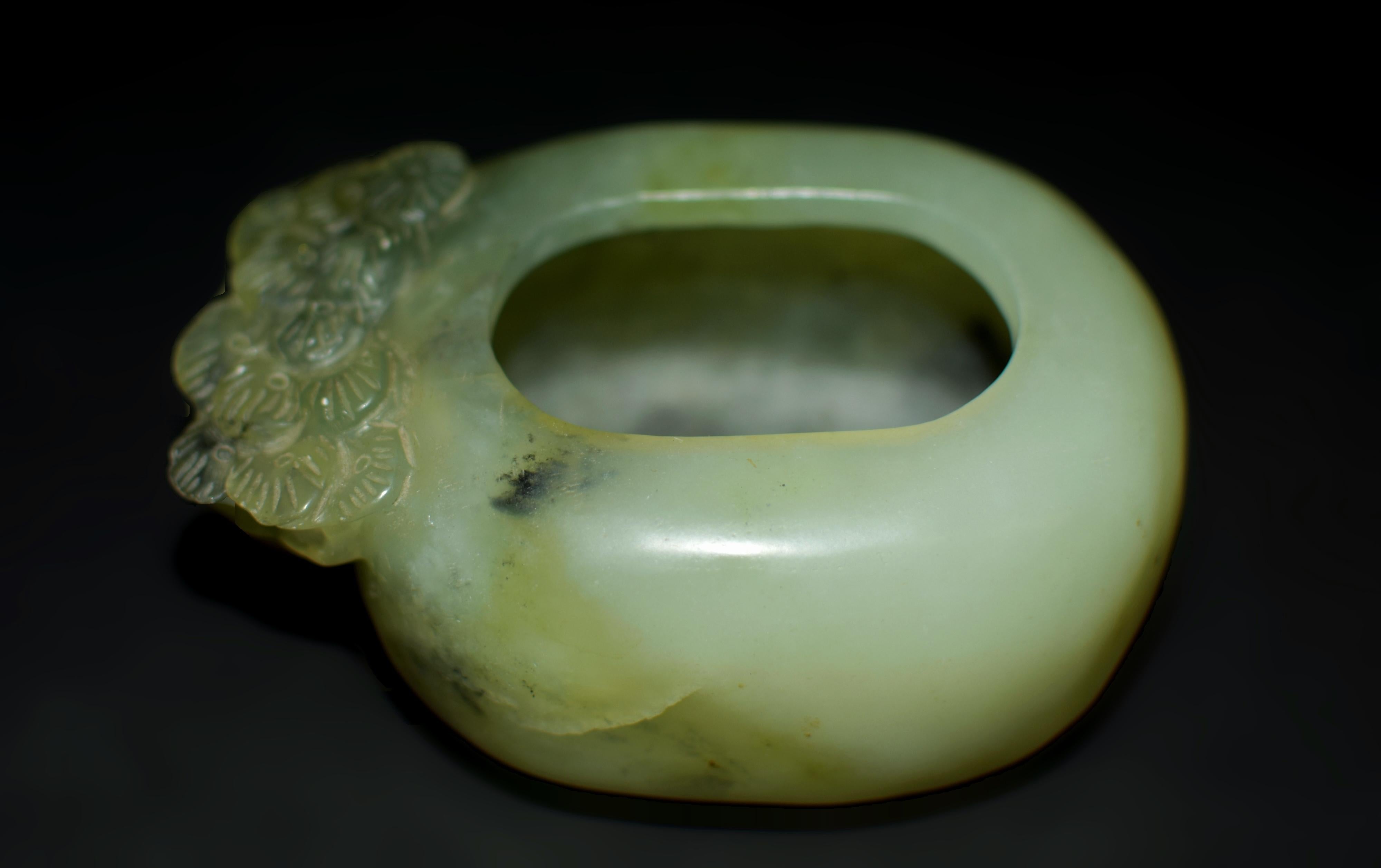 Antique Chinese Serpentine Gemstone Bowl Wash Calligraphy Watercolor 2