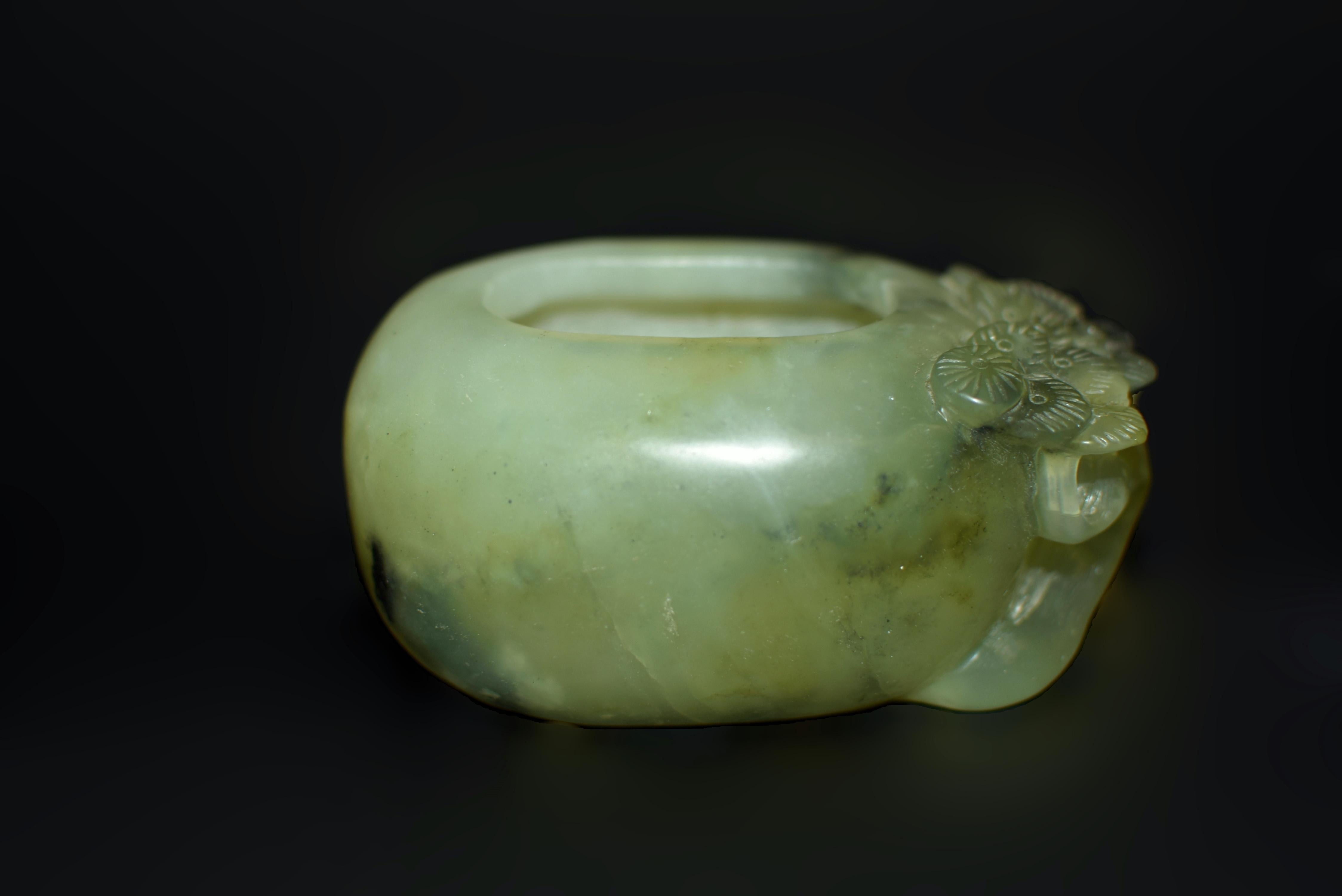 Antique Chinese Serpentine Gemstone Bowl Wash Calligraphy Watercolor 3