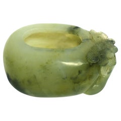 Antique Chinese Serpentine Gemstone Bowl Wash Calligraphy Watercolor