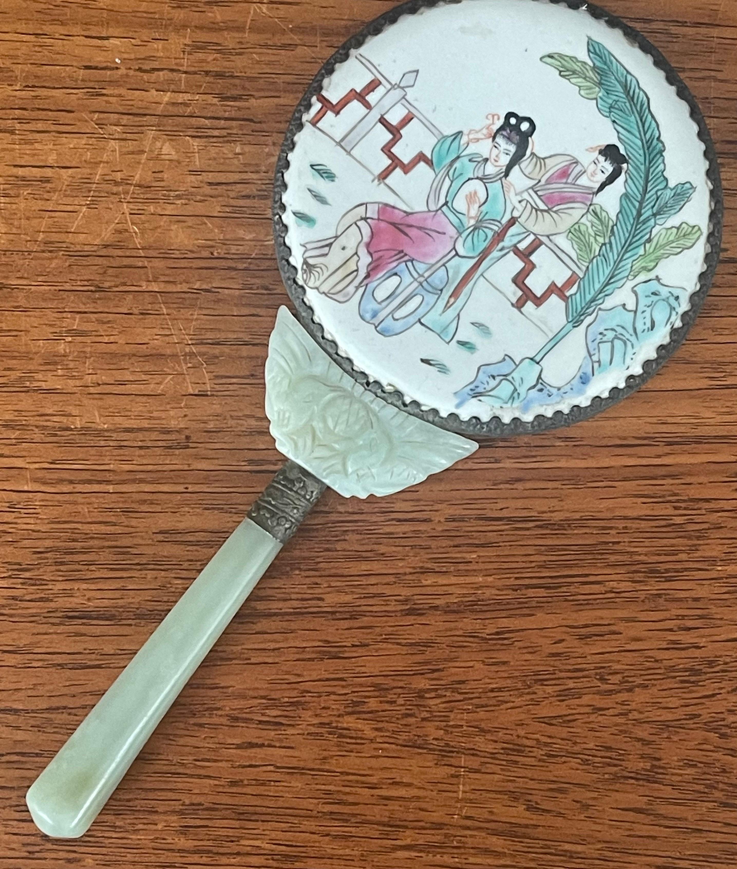Antique Chinese Serpentine / Jade Hand Mirror  In Good Condition For Sale In San Diego, CA