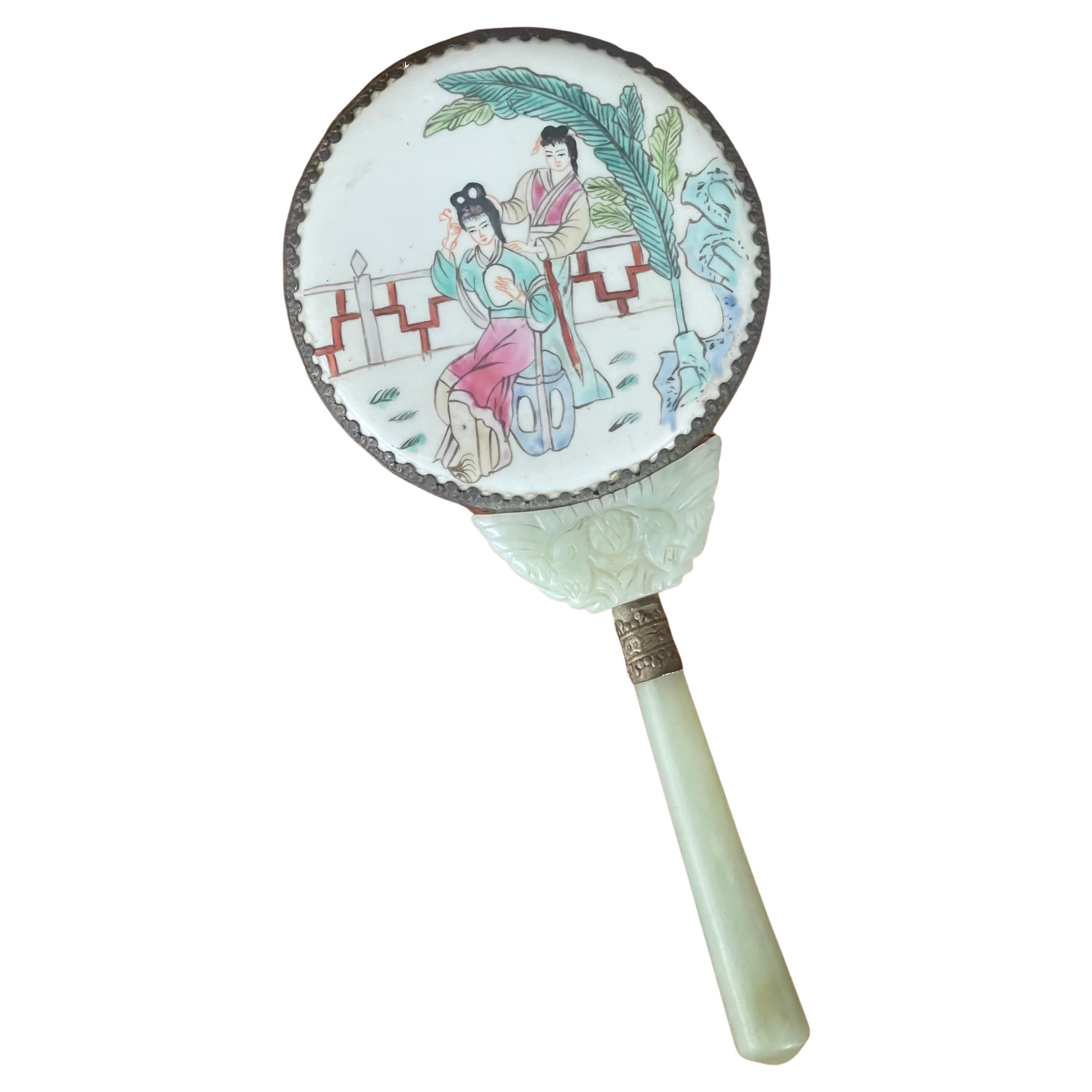 Antique Chinese Serpentine / Jade Hand Mirror