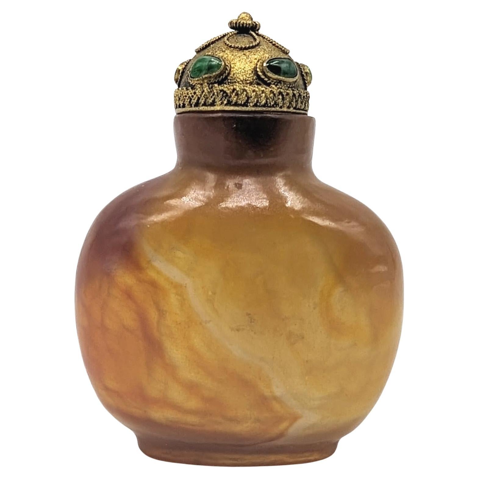 Antigua botella de rapé china de ágata sombra bandeada 