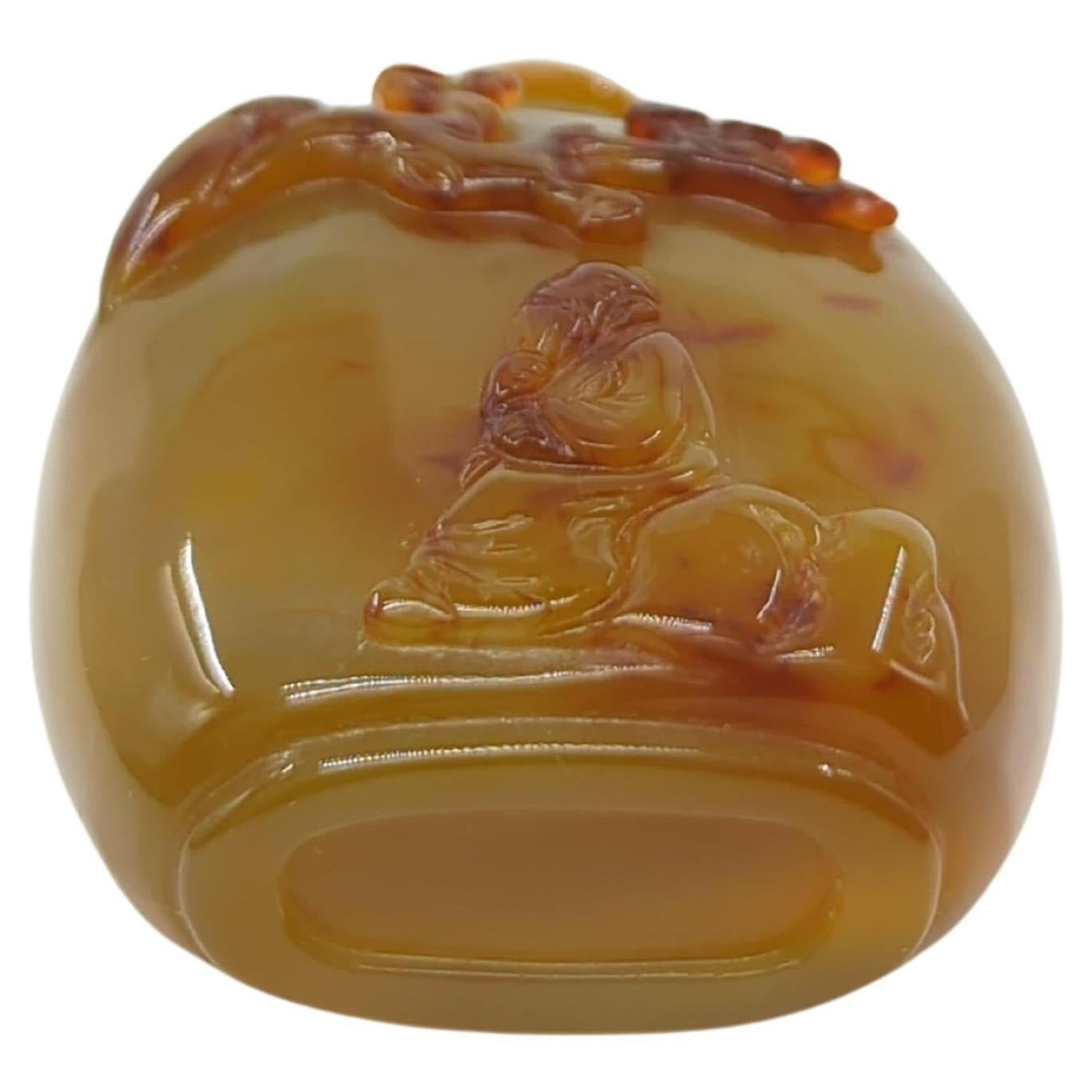 Antique Chinese Shadow Agate Cameo Relief Carved Snuff Bottle Scholar Qing 19c For Sale 2
